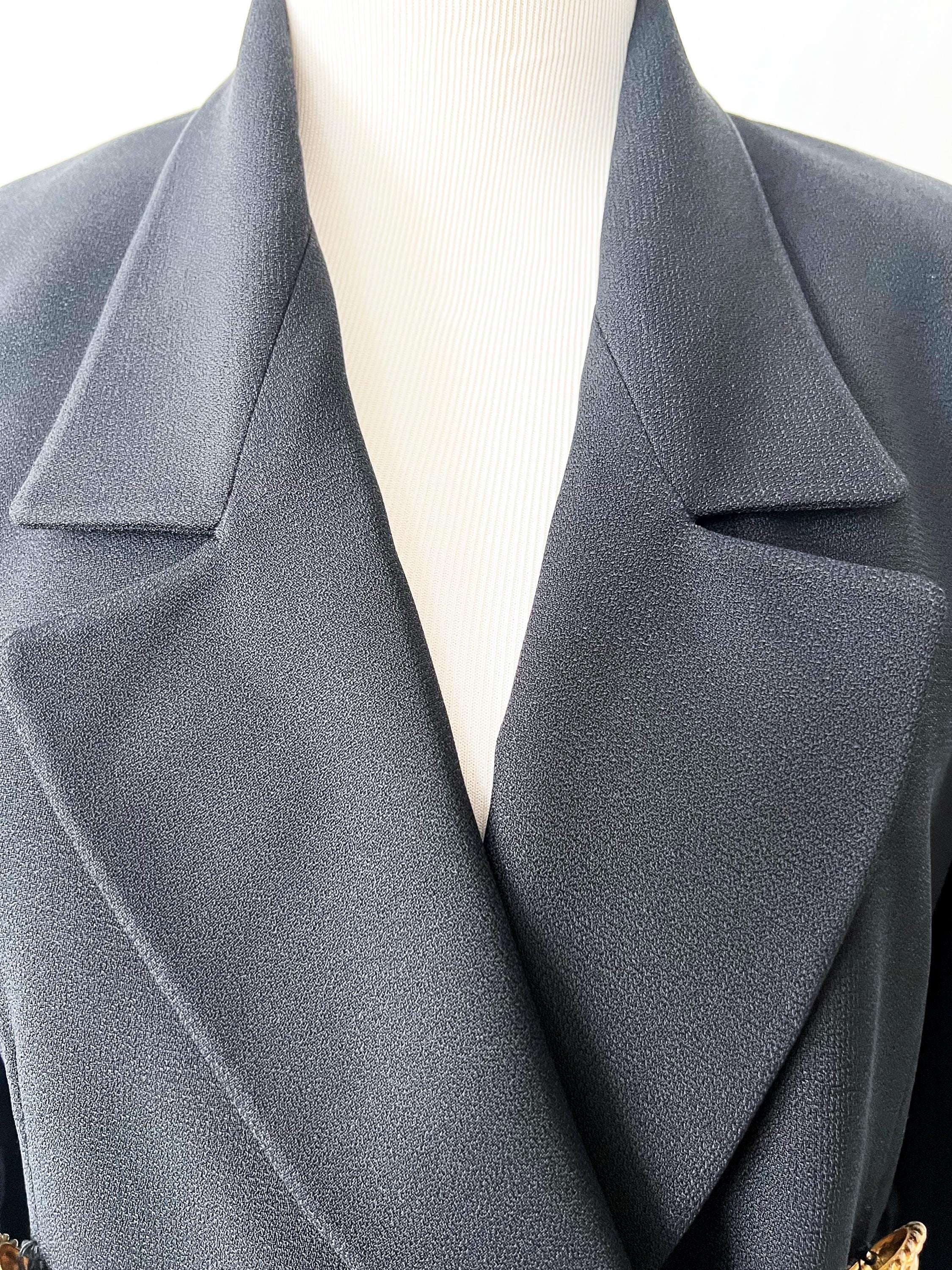 anne klein 1980s black blazer / preppy country club gold buttons / medium