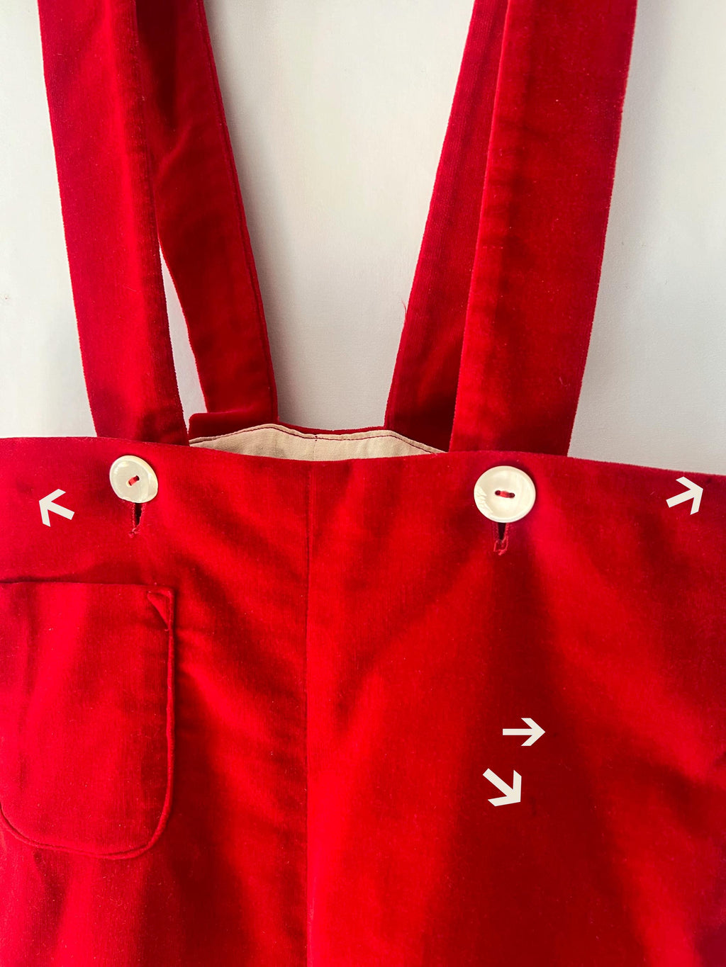 toddler size 4  1960s red velvet suspender shorts