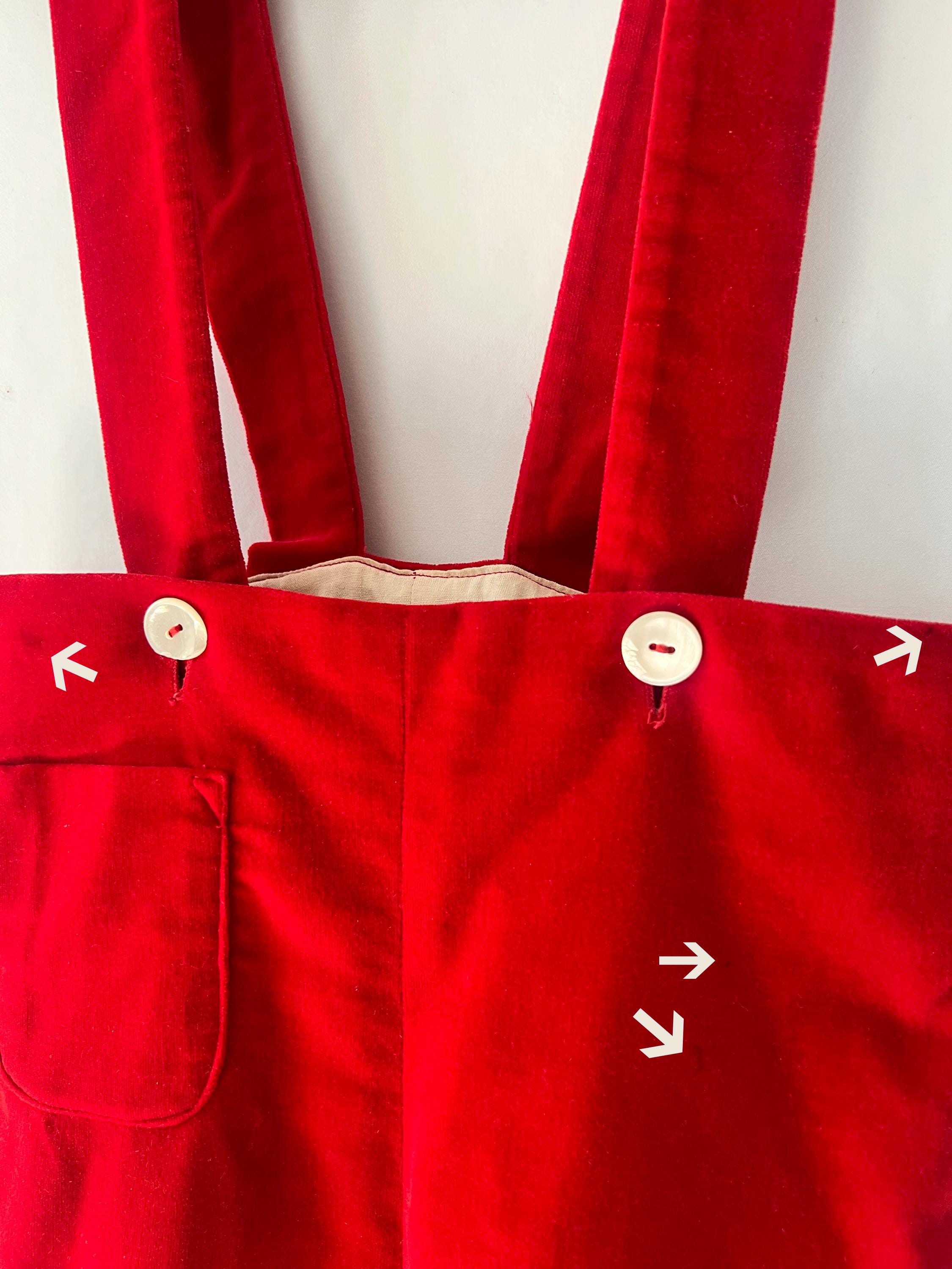 toddler size 4  1960s red velvet suspender shorts