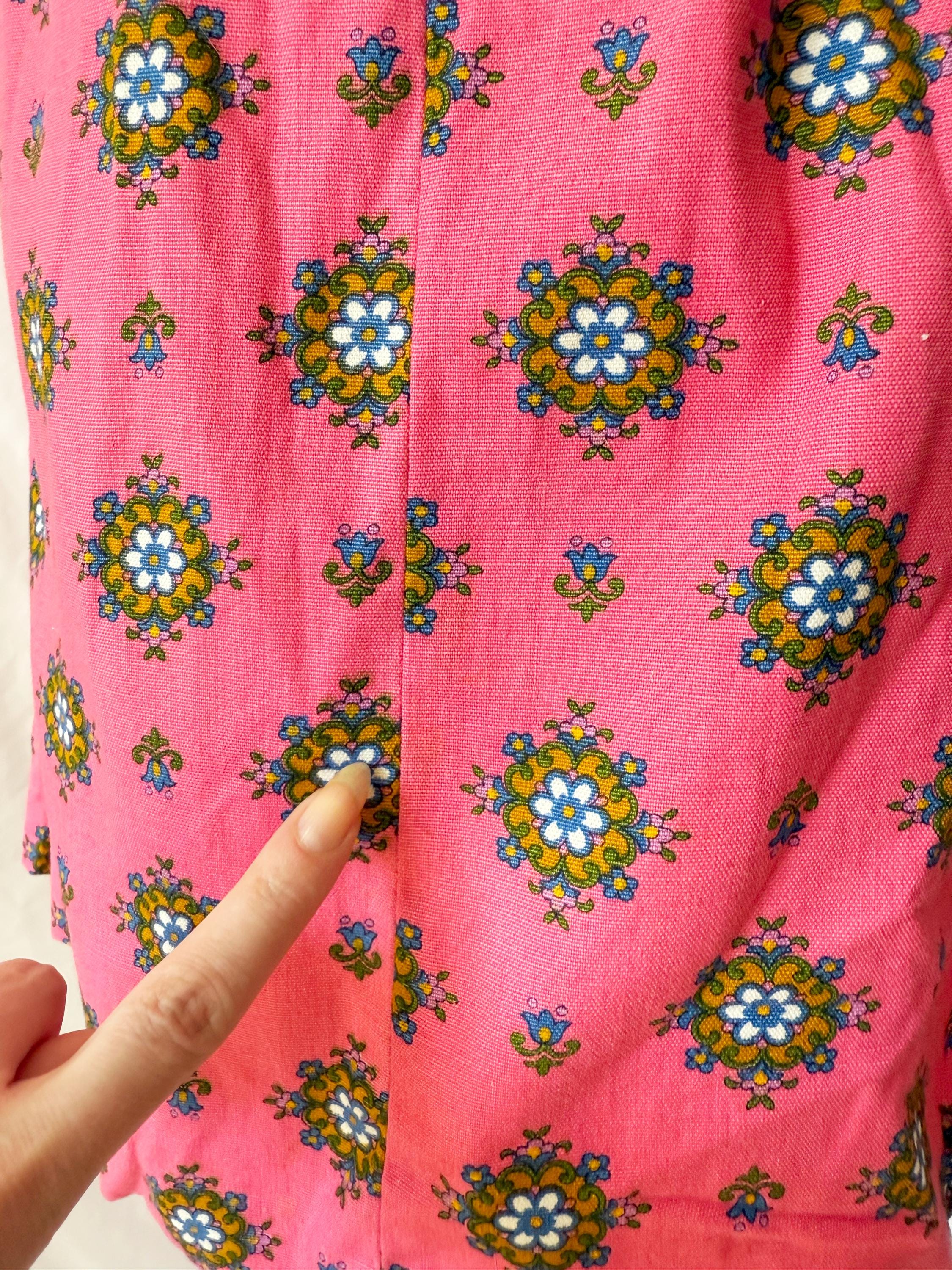 Vintage 60s Pink Dirndl Dress XS