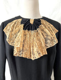 Vntg Black Wool Dress with Lace Collar Size  6