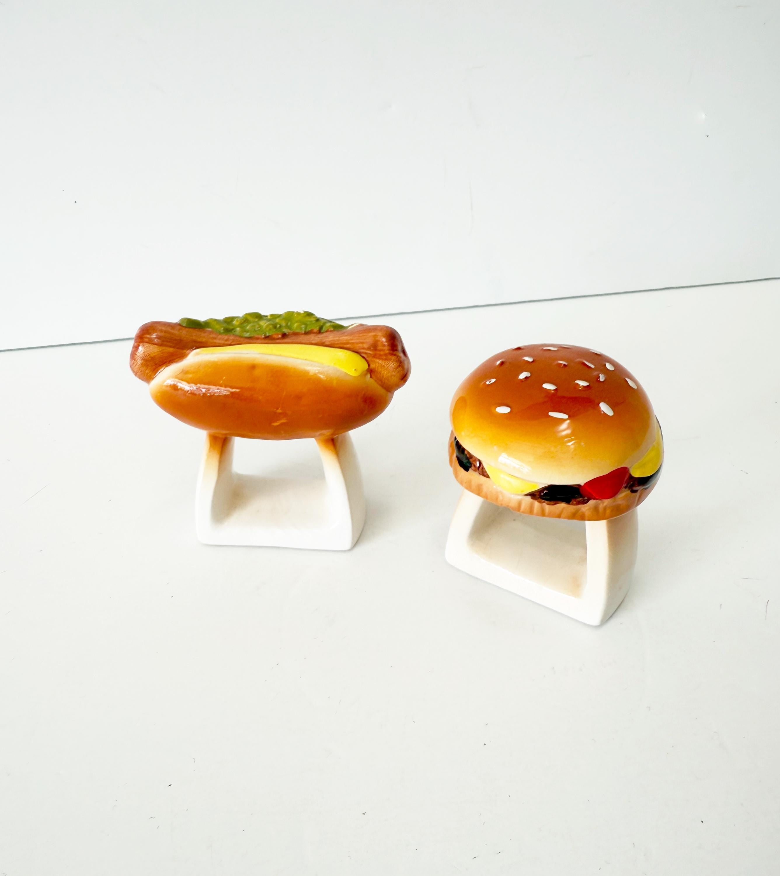 Hotdog and Cheeseburger Napkin Rings / Vintage Tablesetting Accessories