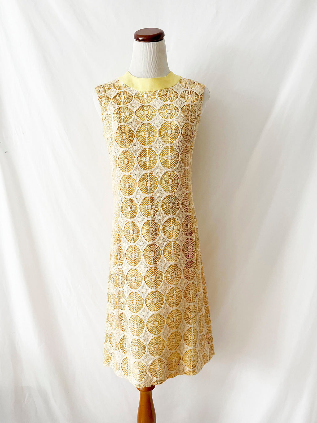 Vintage 1960s Crochet Linen Dress: Mod Yellow Sheath, Pockets, Medium