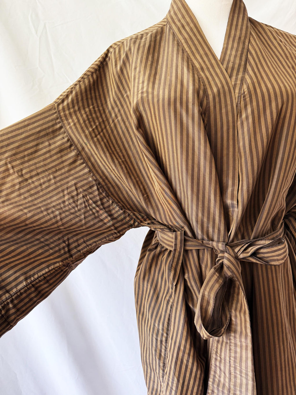 Brown and Gold Striped Silk Robe Medium