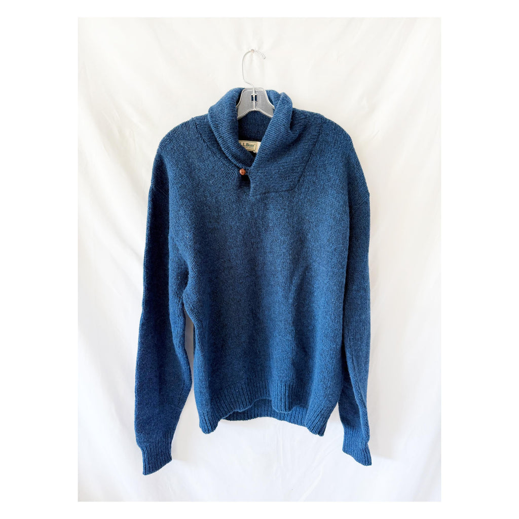 LL Bean Blue Wool Shawl Collar Sweater XL