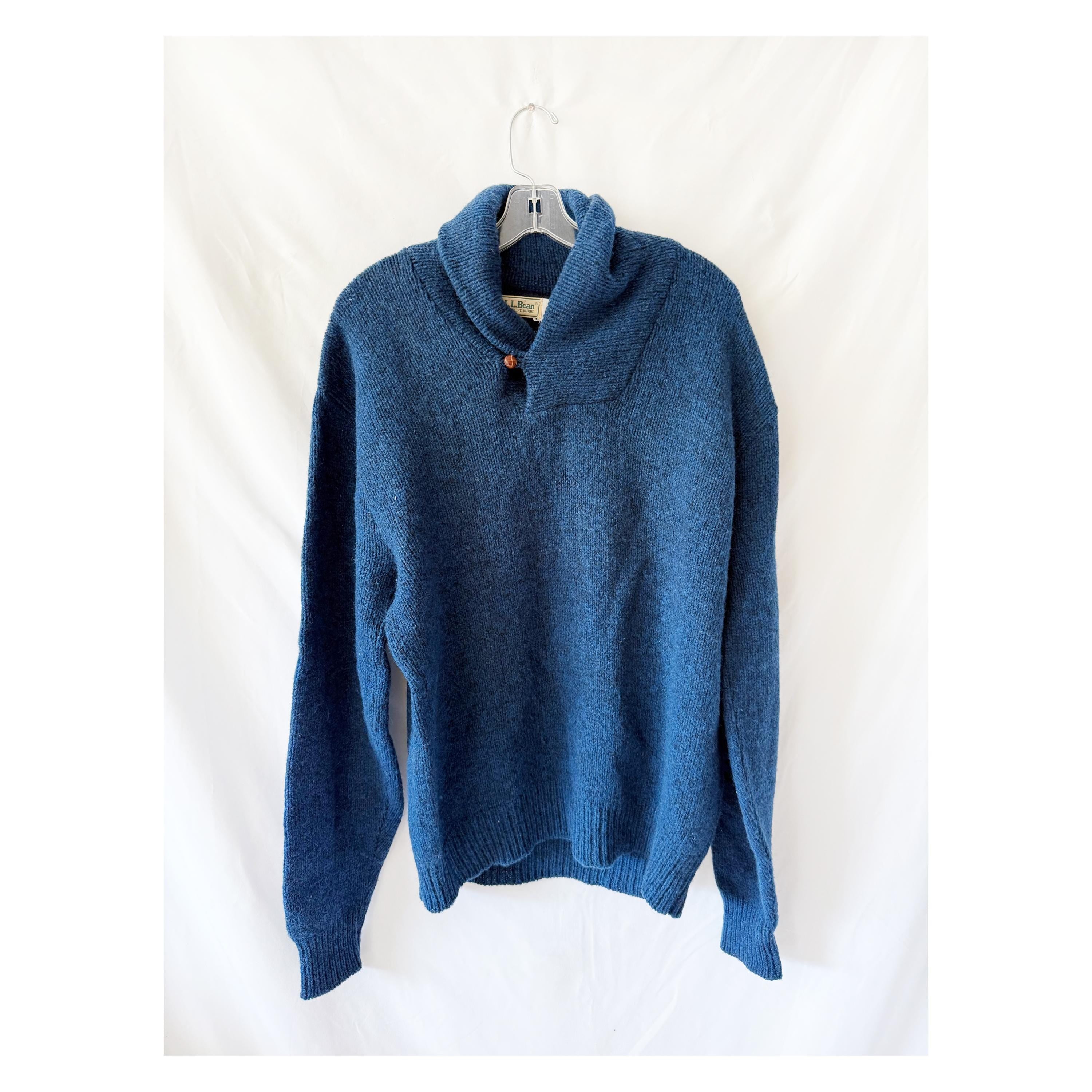 LL Bean Blue Wool Shawl Collar Sweater XL