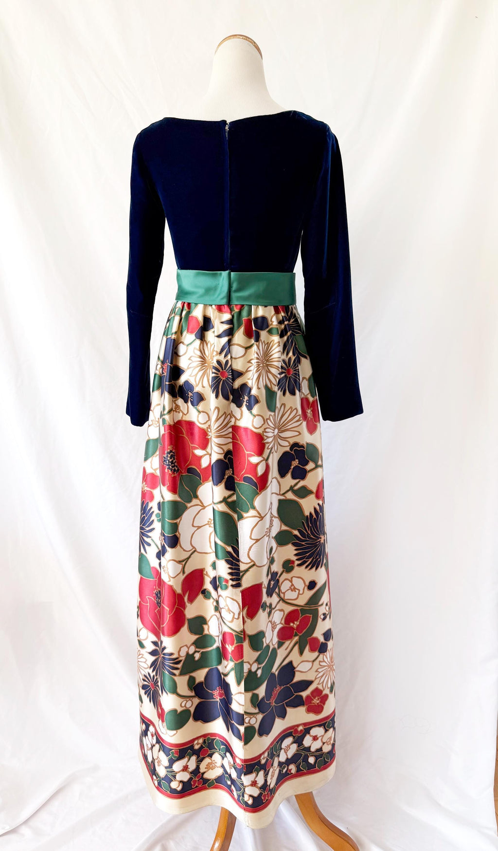 Vntg 1960s Silk Velvet Gown | 60s Floor Length Dress Small