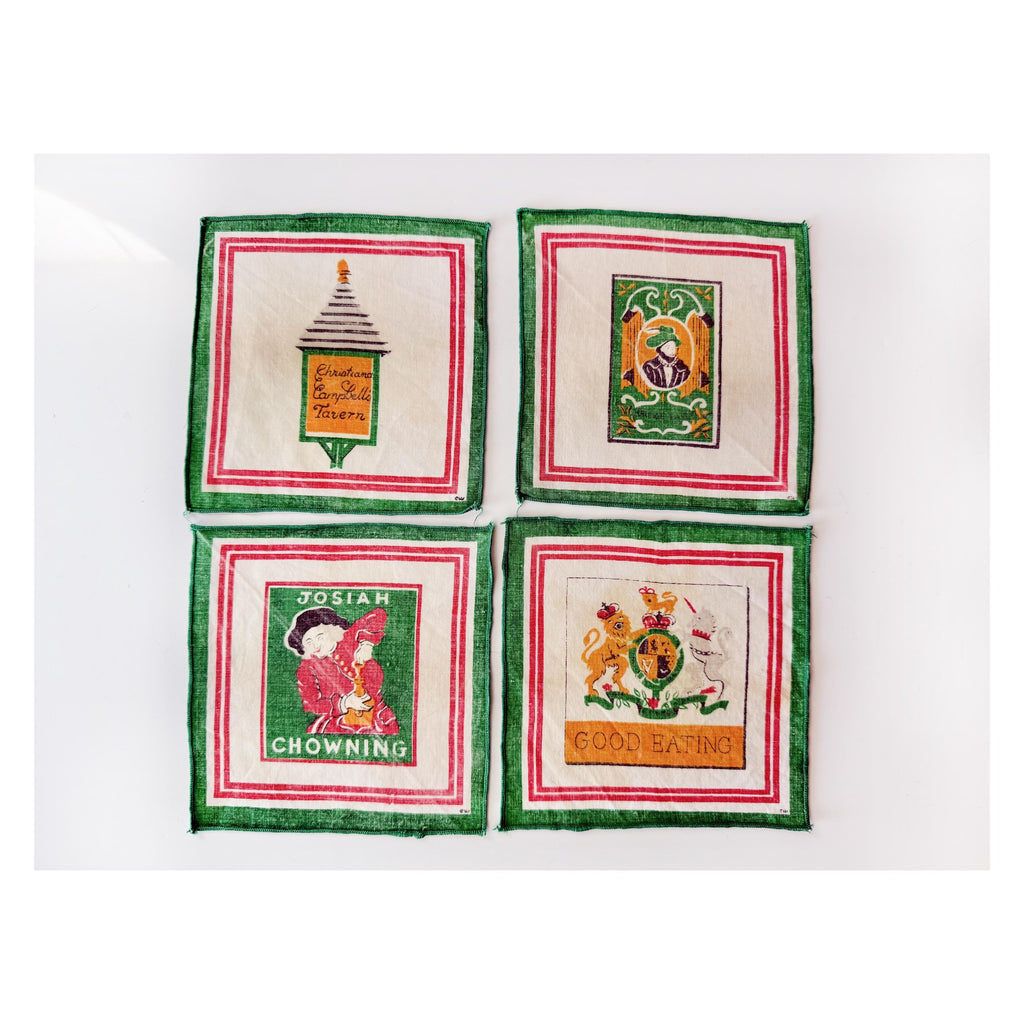 Vintage Christiana Campbell's Tavern Napkins, Williamsburg Virginia Souvenir Cocktail Napkins, Josiah Chowning