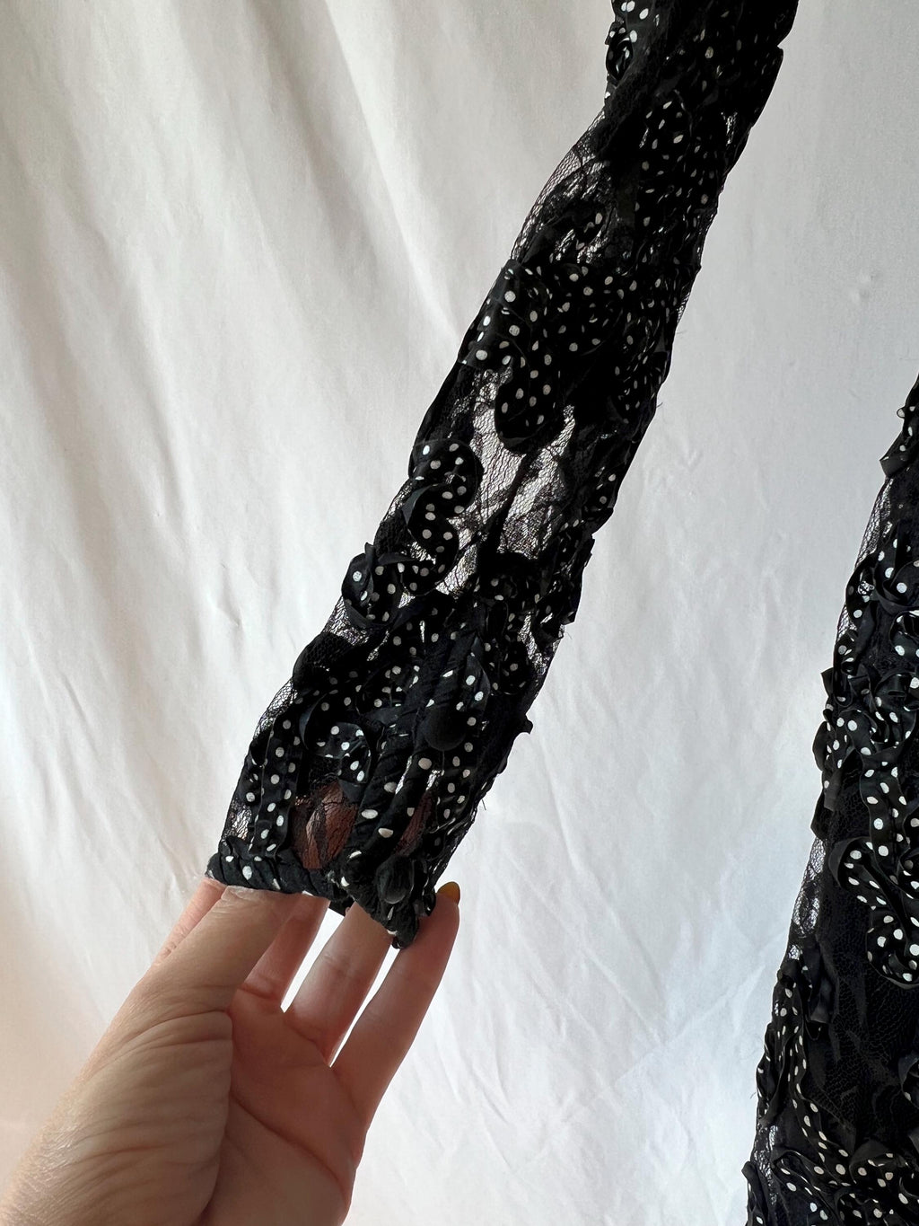 1980s Couture Gown: Vintage Black Lace Ribbon Party Dress