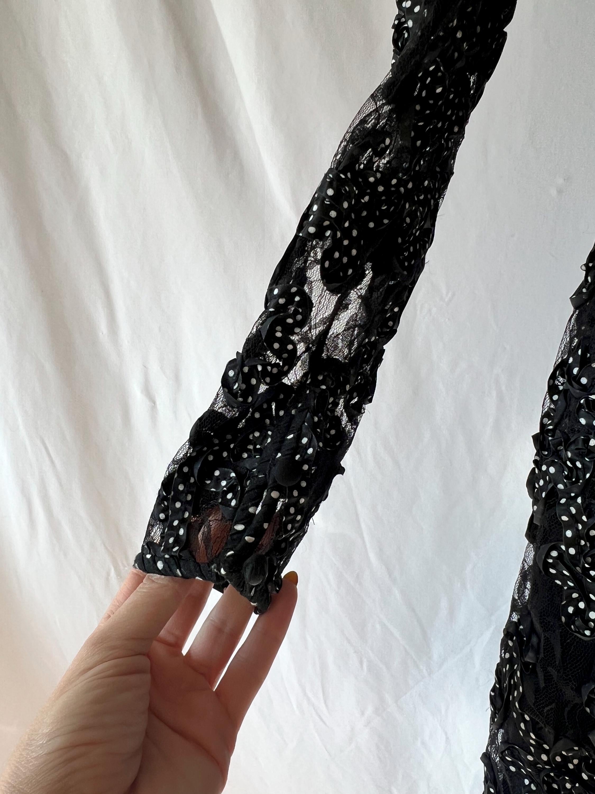 1980s Couture Gown: Vintage Black Lace Ribbon Party Dress