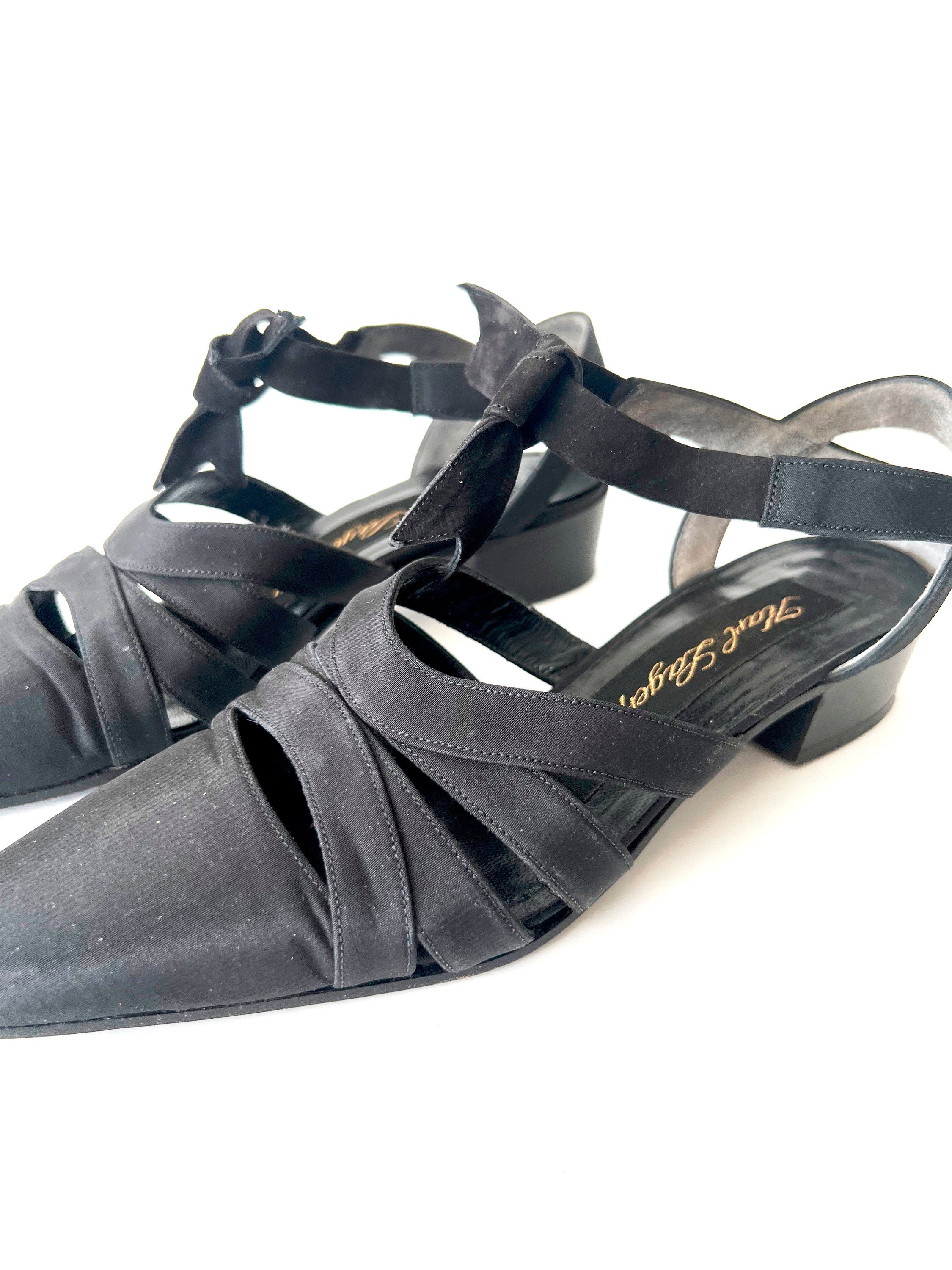 size 5.5  vintage karl lagerfeld shoes black slingback heel parisian chic