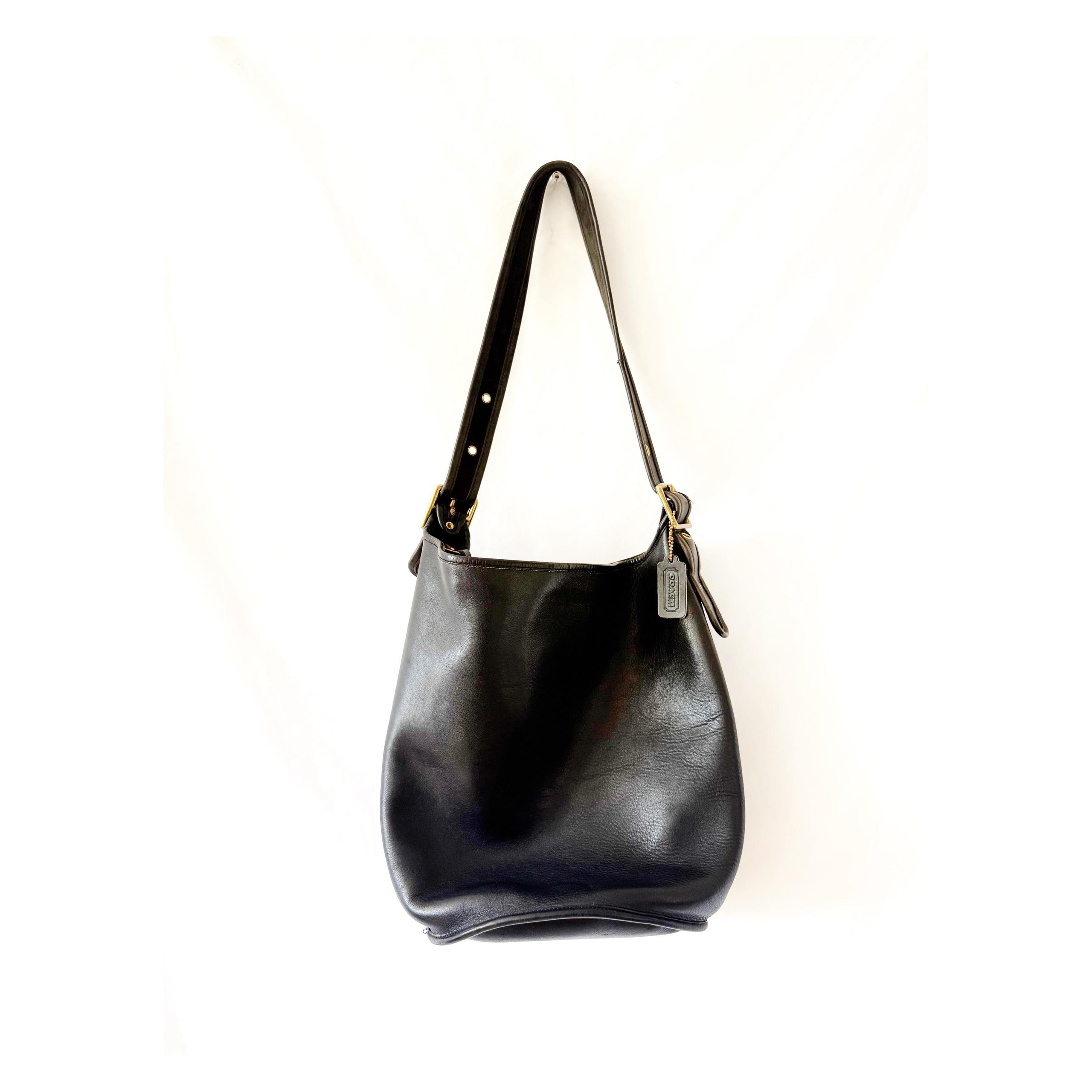 Vintage Coach Black Leather Bucket Bag: Annie Hall Style