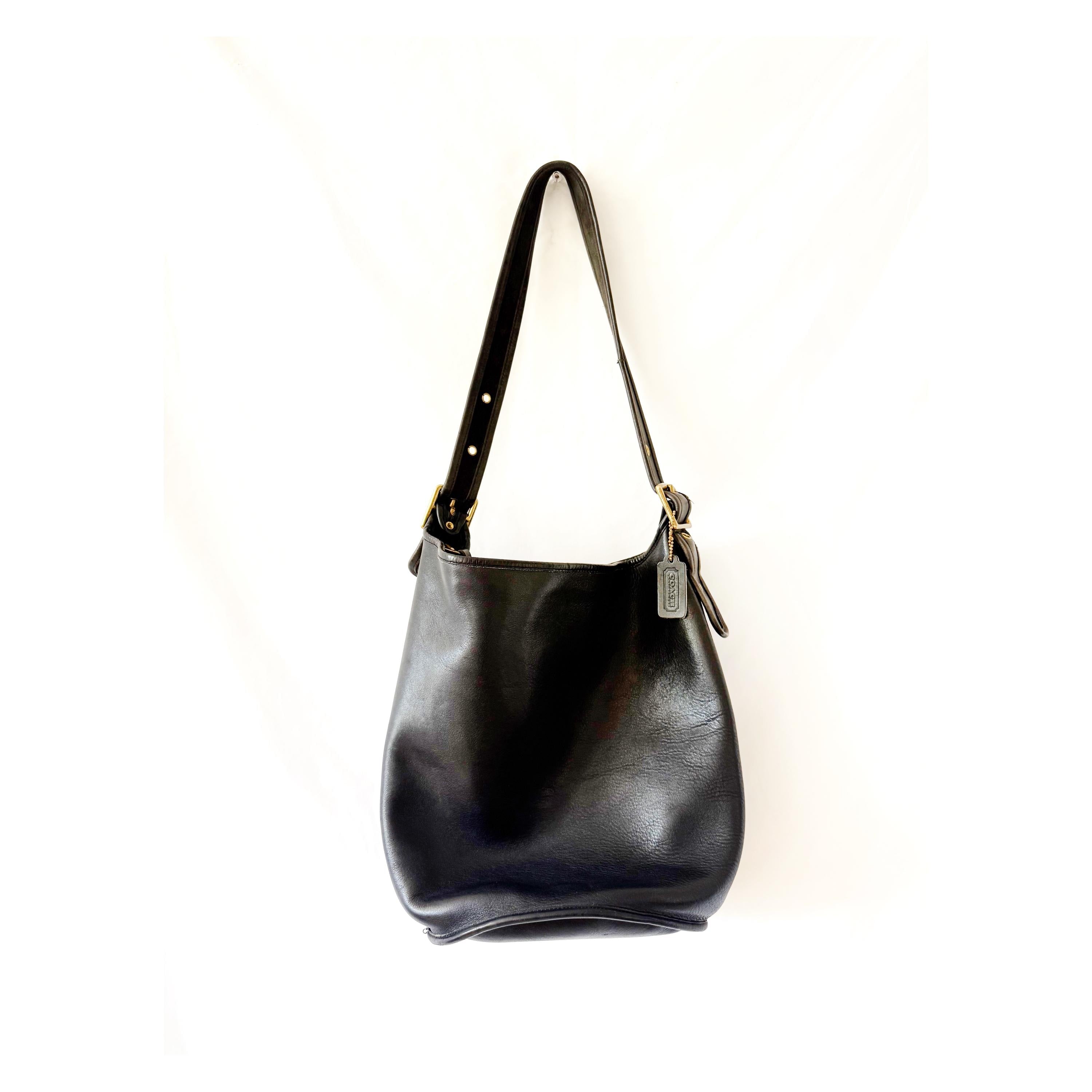 Vintage Coach Black Leather Bucket Bag: Annie Hall Style