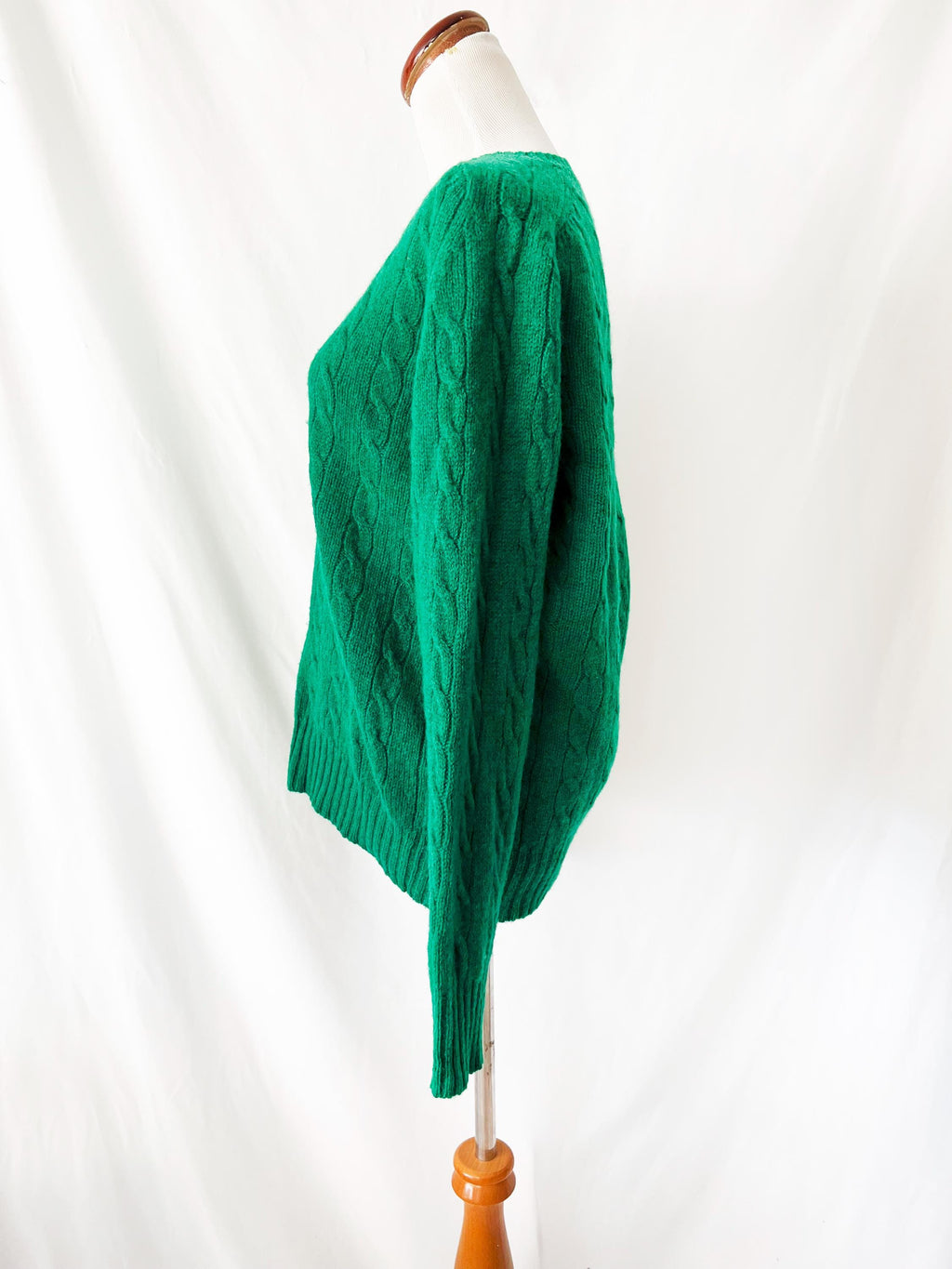 vintage cable knit sweater / emerald green shetland wool sweater / braemer international / medium