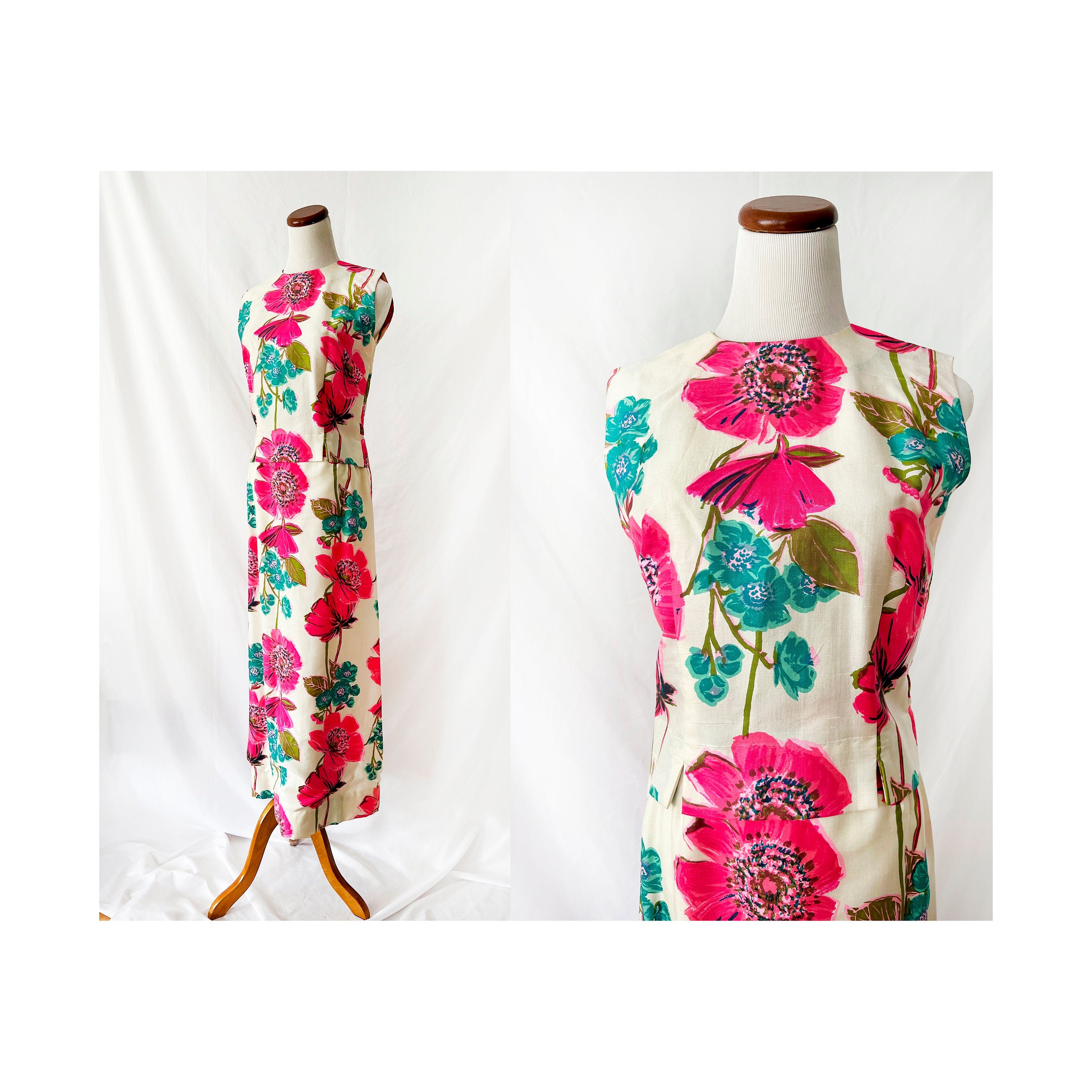 Vintage 1960s Raw Silk Floral Skirt Set - Dorothy Cox