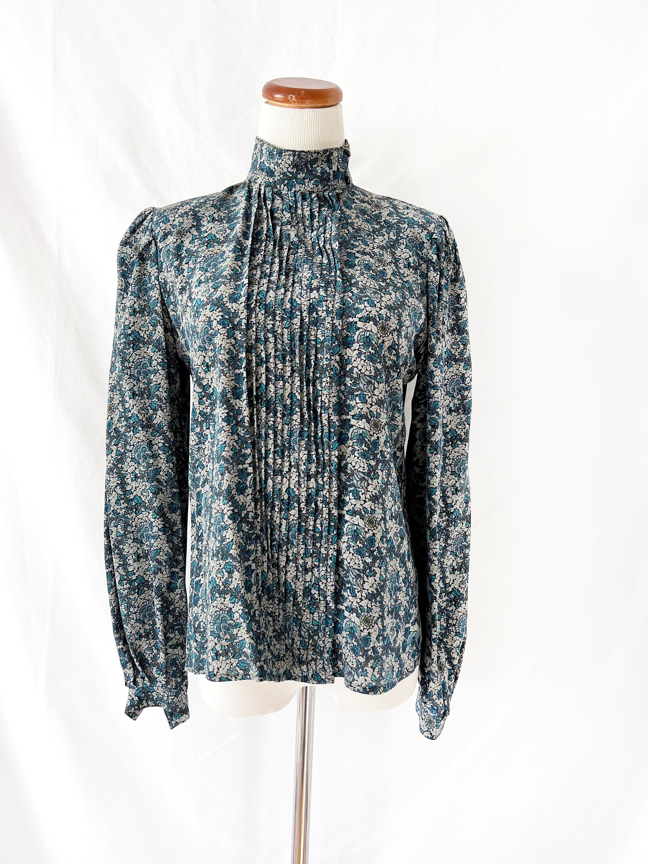 Vintage Ungaro Silk Blouse: 1980s Blue Floral Print, Size 6