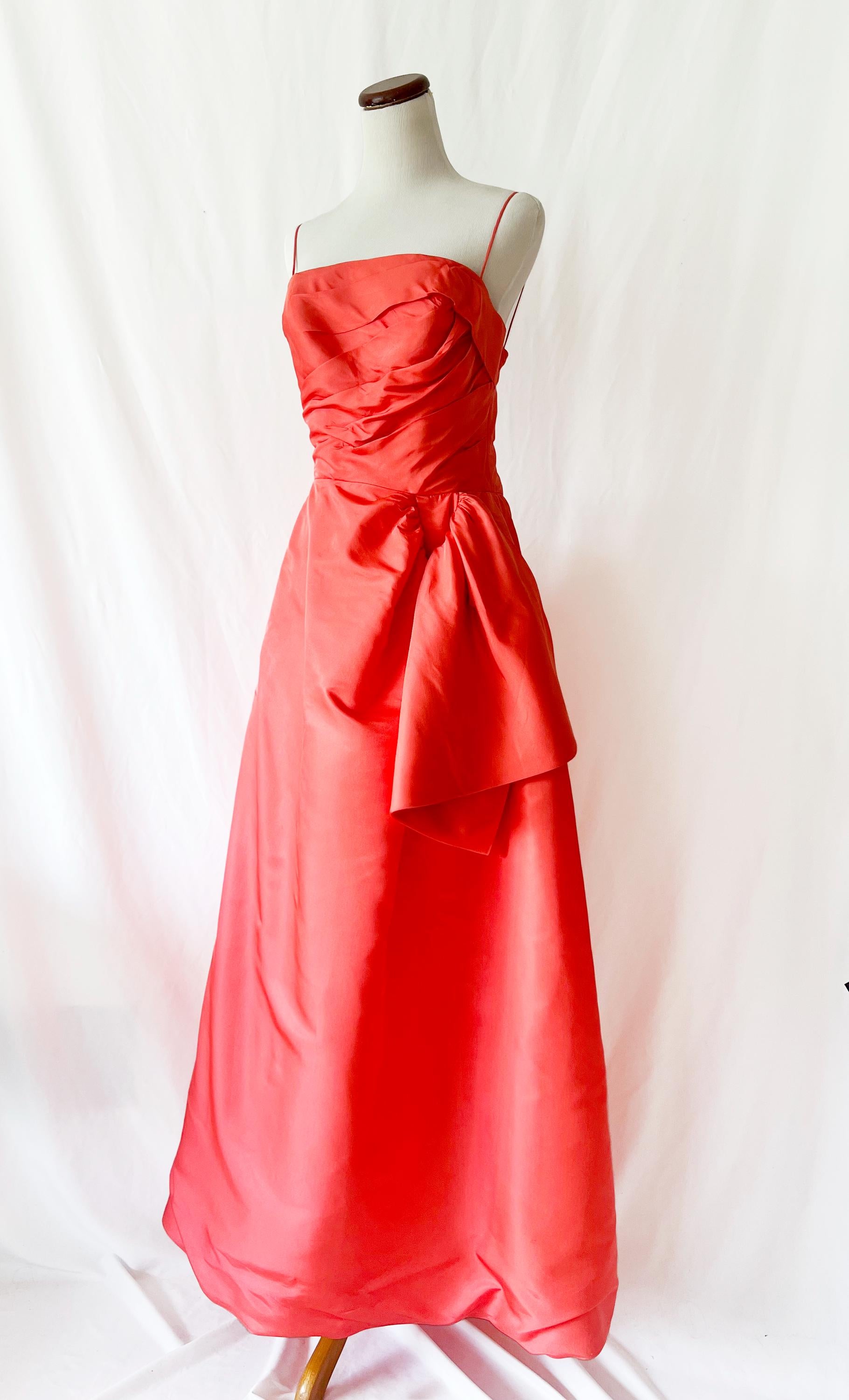 Vintage 1950s Frank Starr Coral Silk Taffeta Ball Gown: Crinoline Skirt