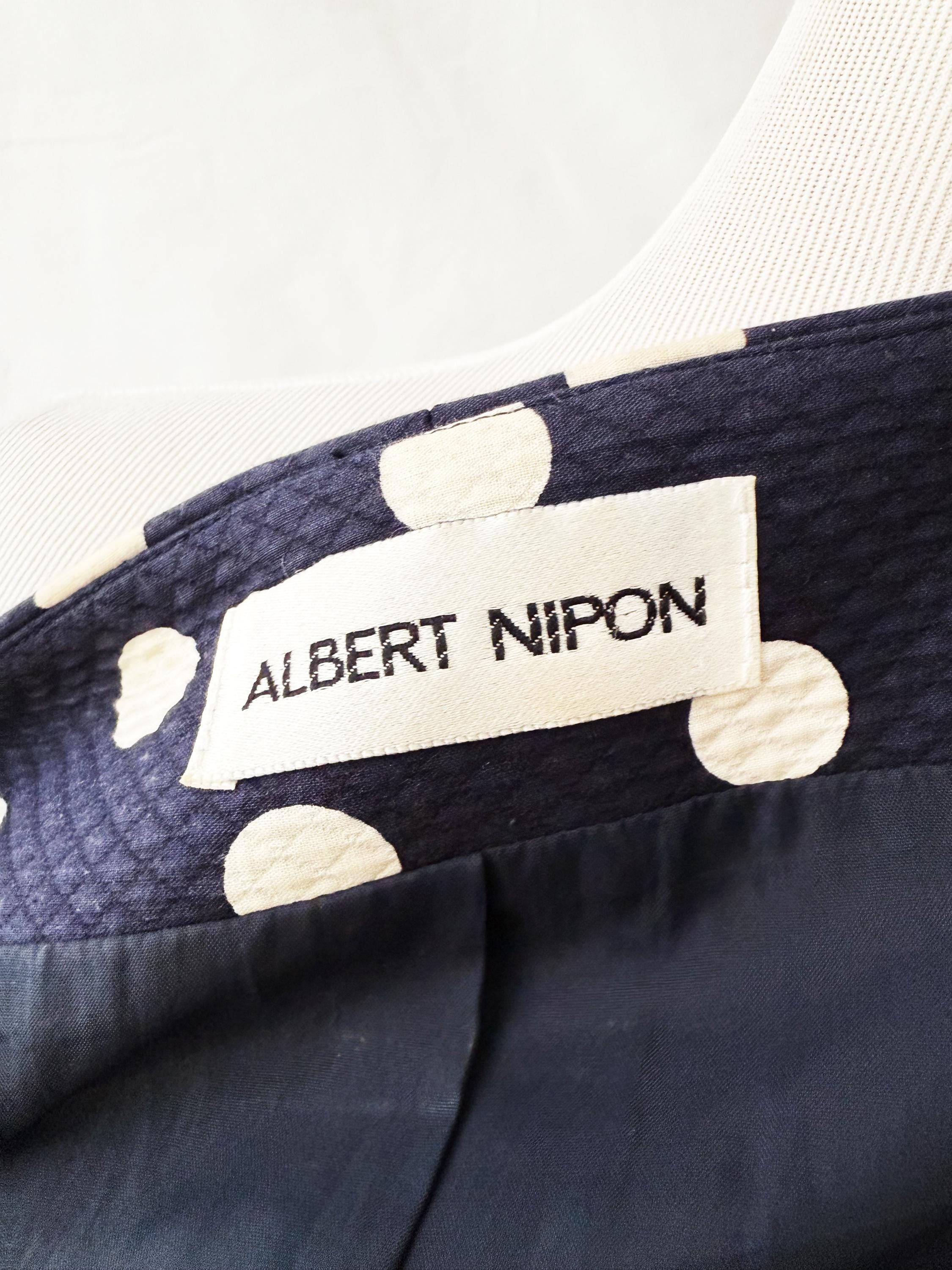 Albert Nipon Navy Blue Polka Dot Short Sleeve Blazer Blouse Medium