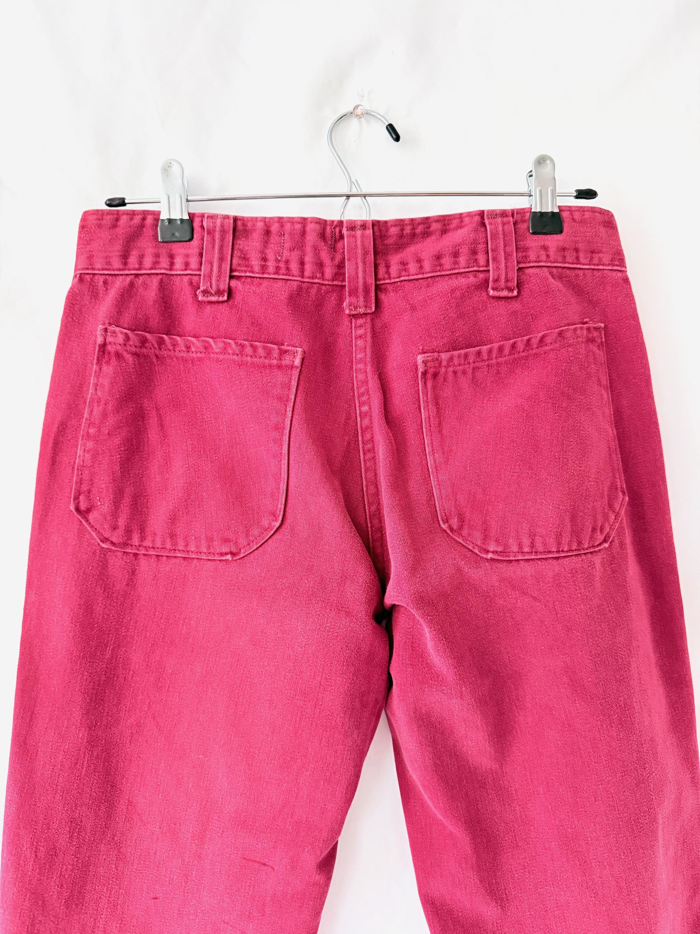 1970s Dark Red Bell Bottom Jeans, Mid Rise Saks Fifth Ave 30"