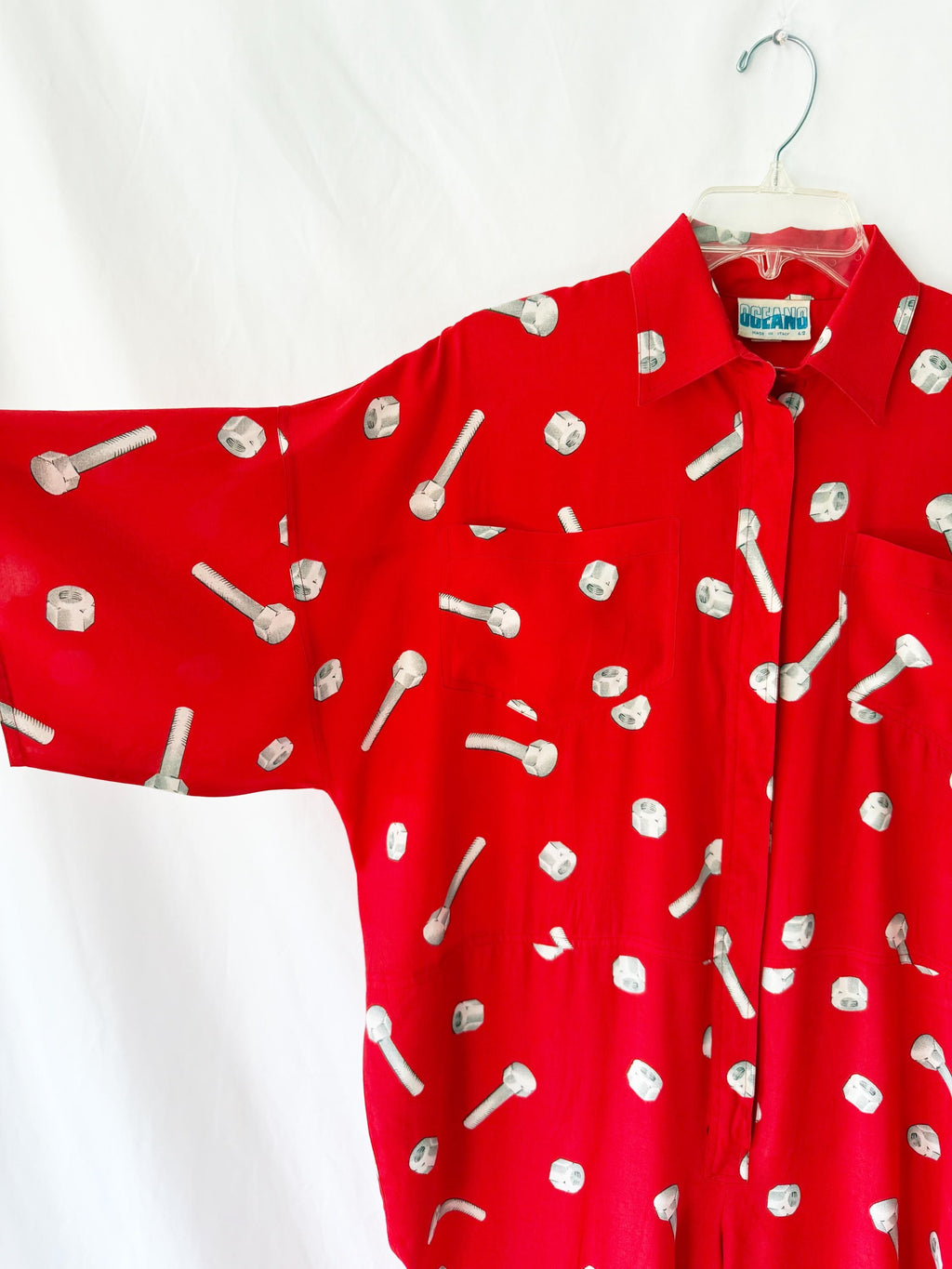Italian Vintage 90’s Jumpsuit by Oceano Red One Piece Screws and Bolts - OSFM