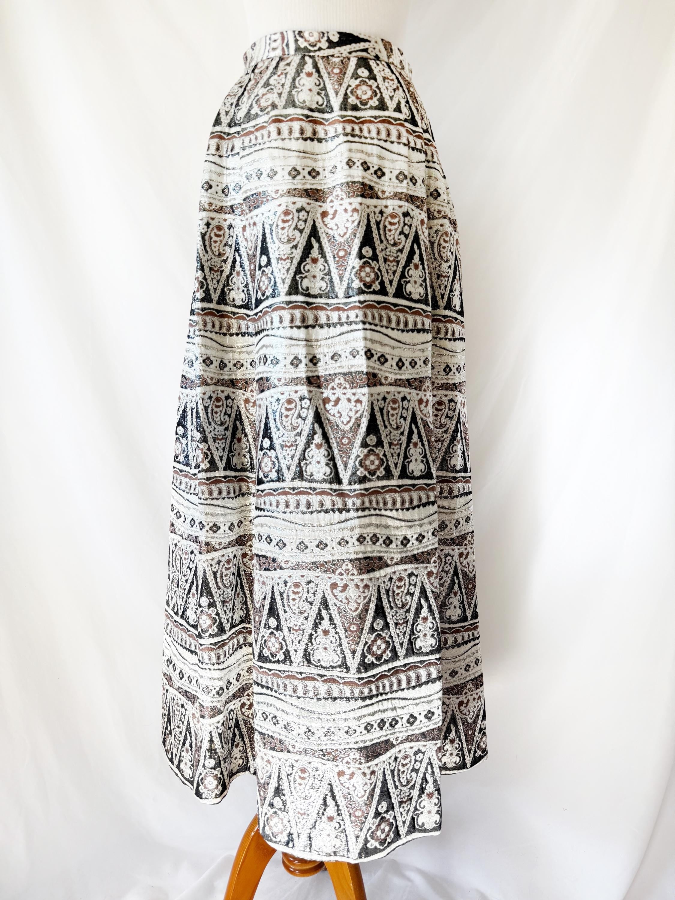 Vintage Eddy George California Maxi Skirt Black W/ Silver Metallic X-Small