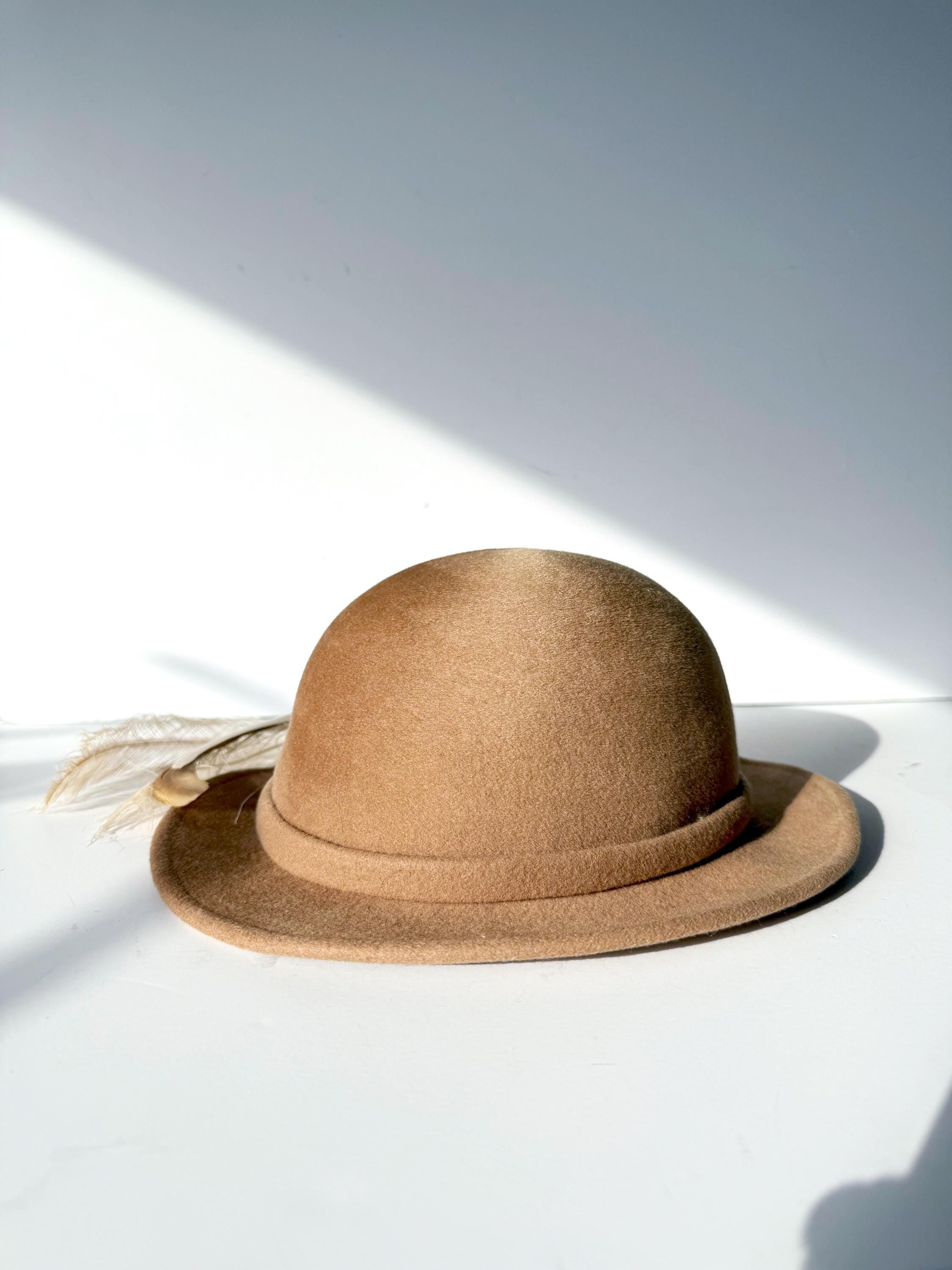 1960s Vintage Wool Bowler Hat with Feathers - Geo. W. Bollman