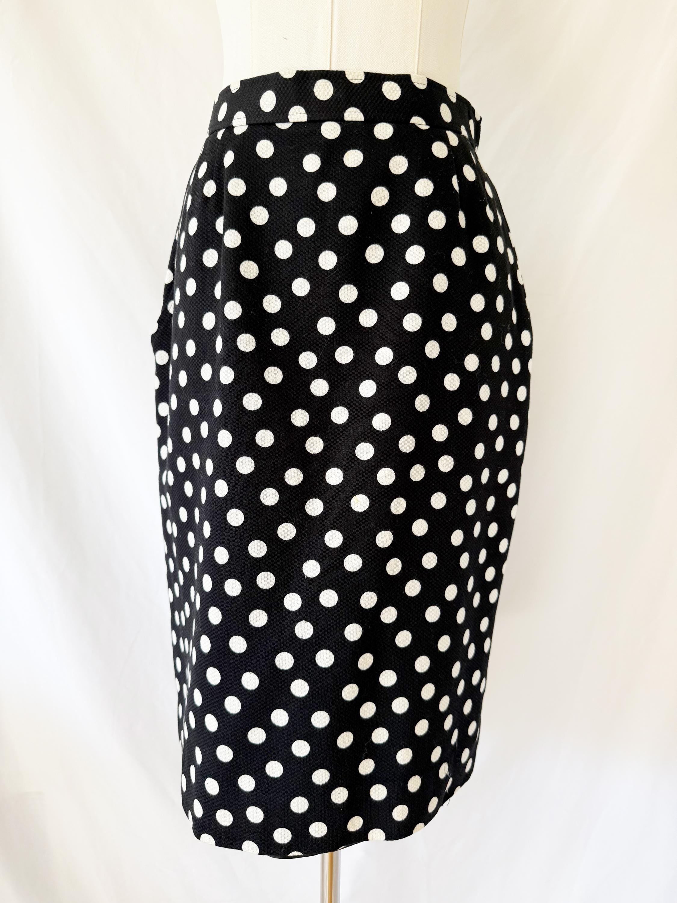 Vintage Evan Picone Black & White Polka Dot Pencil Skirt Pockets Size 8