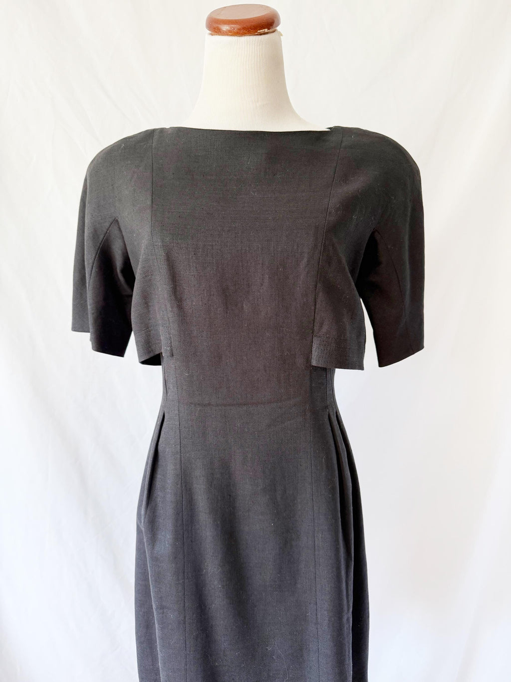 Vintage 1980s Ronnie Heller Black Linen Crop Top Dress Medium