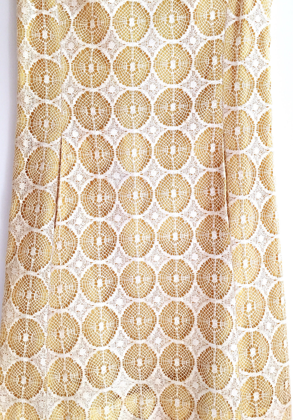 Vintage 1960s Crochet Linen Dress: Mod Yellow Sheath, Pockets, Medium