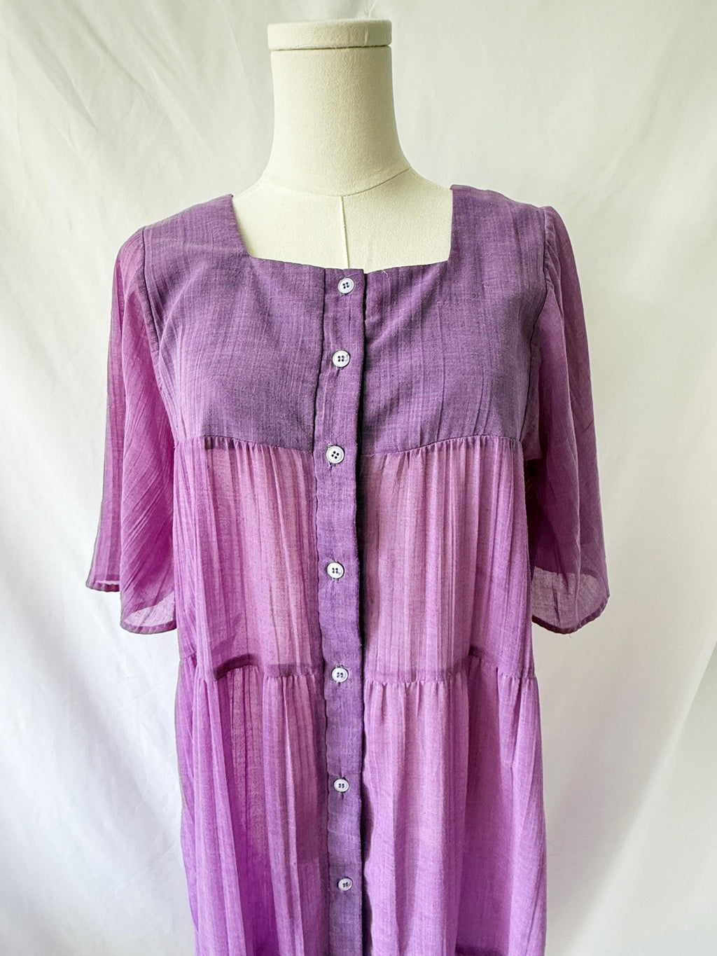Sheer Purple Tiered Sun Dress vintage summer dress  Large