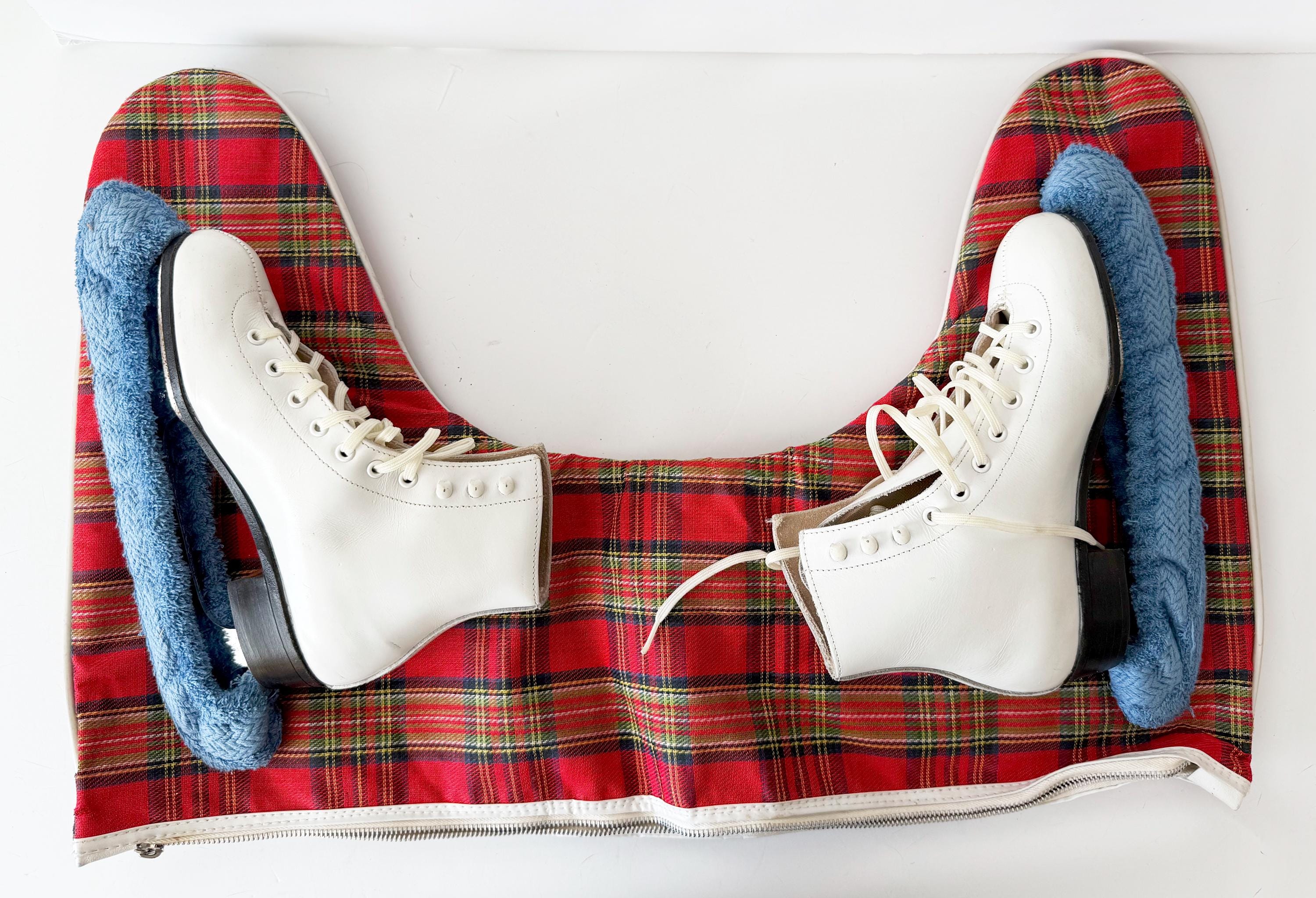 vintage ice skates for kids with plaid carrying case