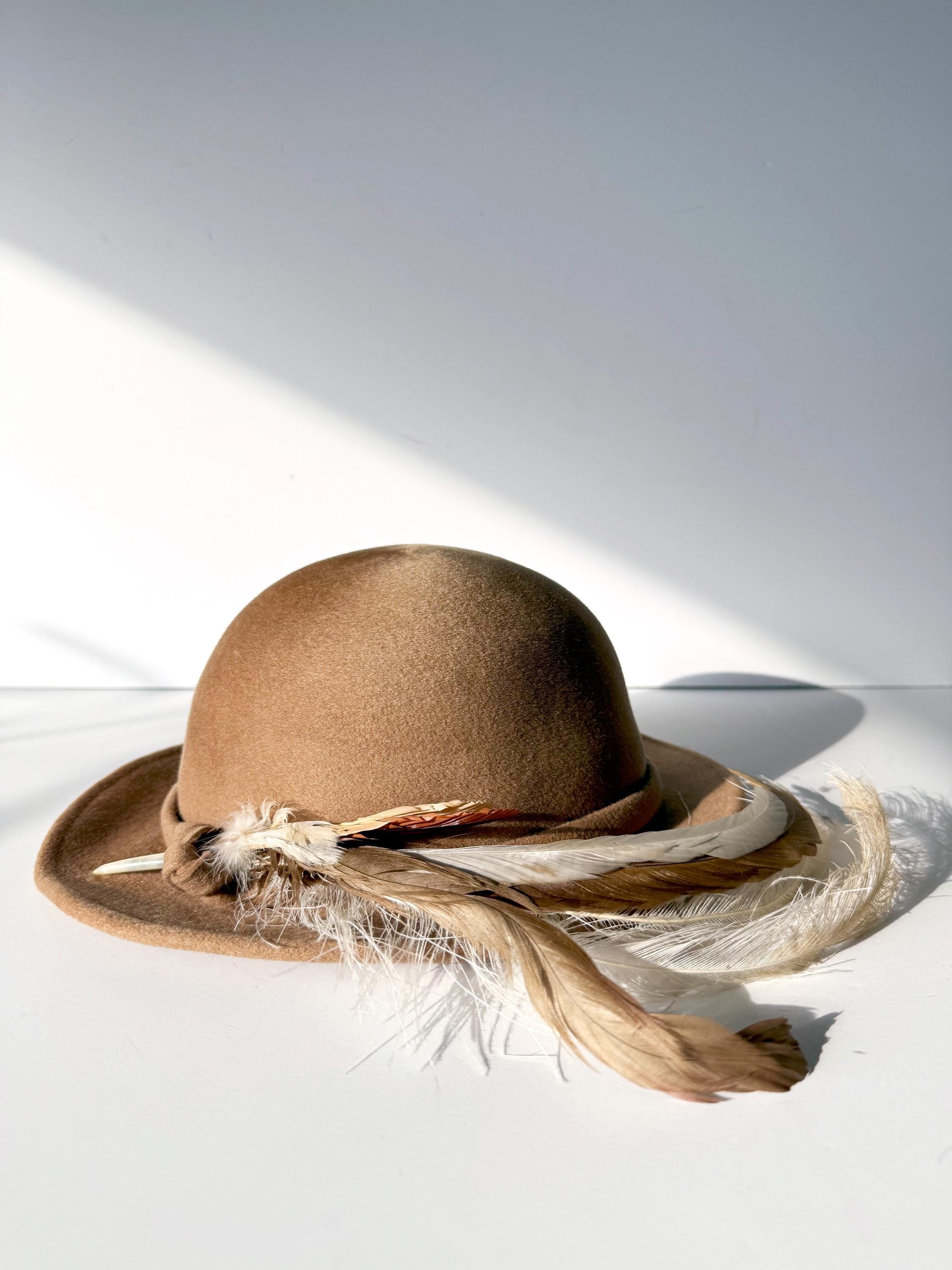 1960s Vintage Wool Bowler Hat with Feathers - Geo. W. Bollman