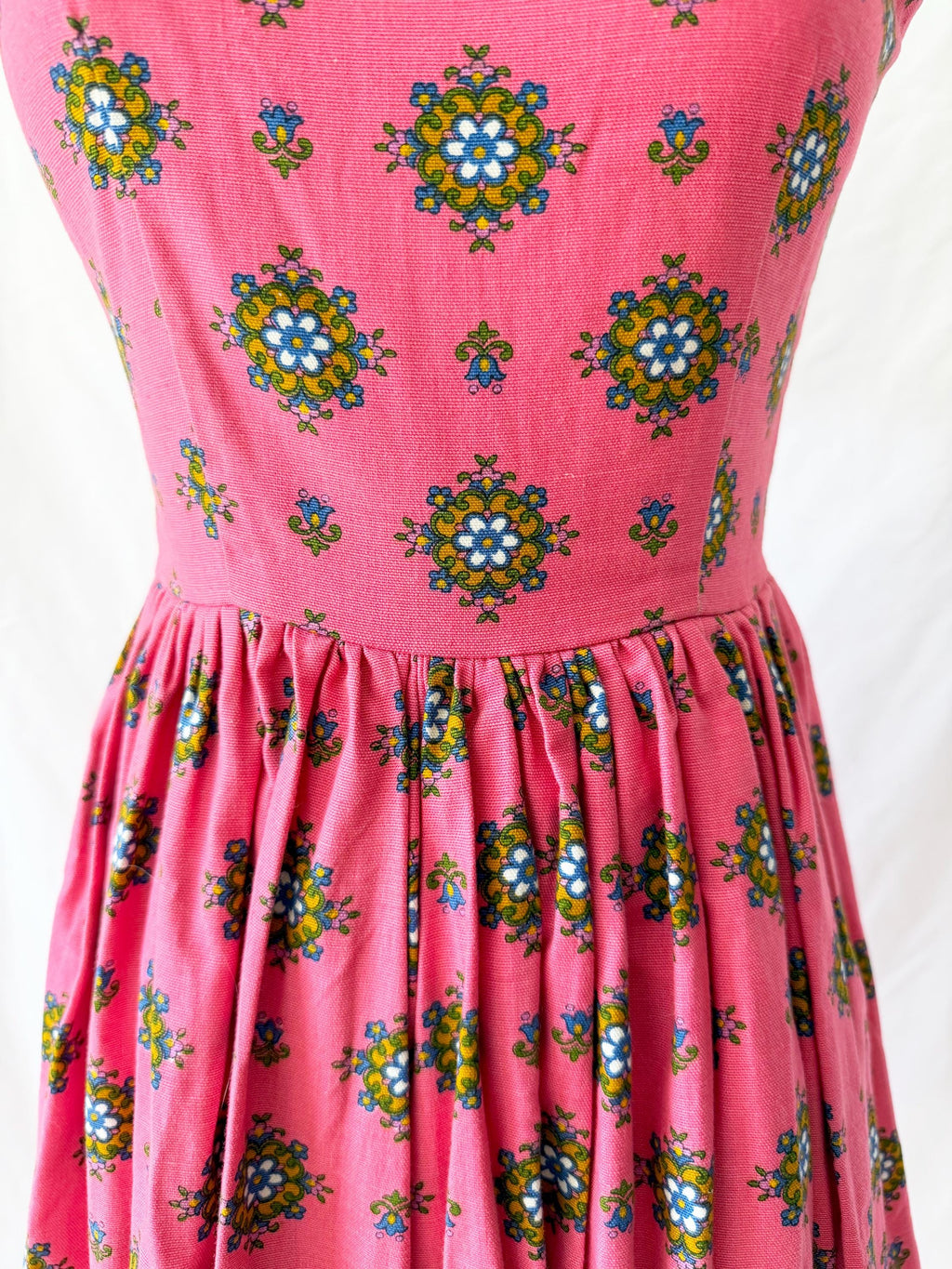 Vintage 60s Pink Dirndl Dress XS