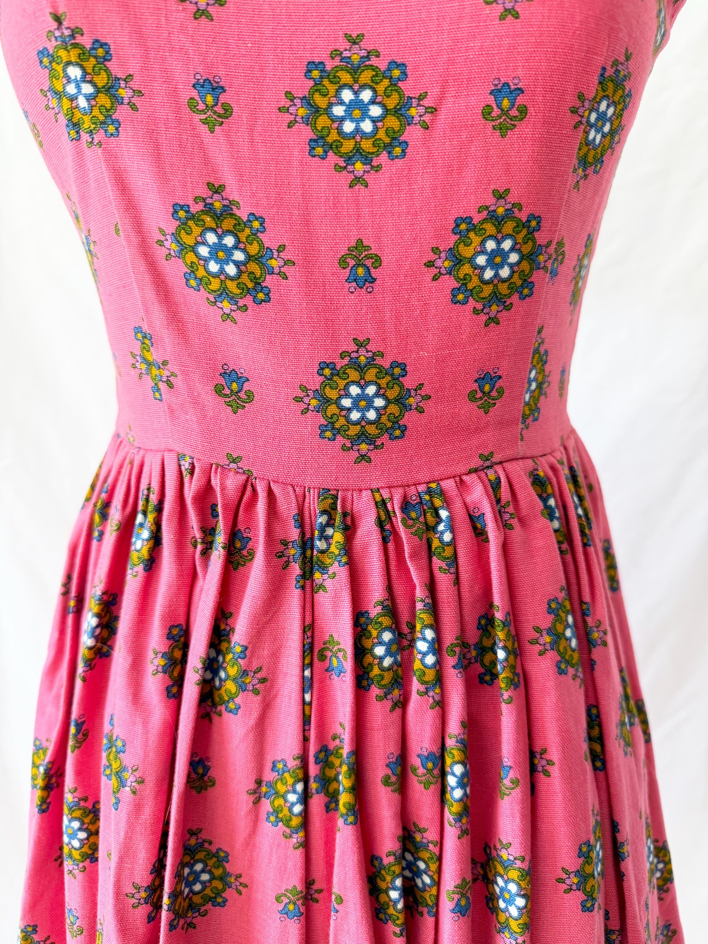 Vintage 60s Pink Dirndl Dress XS