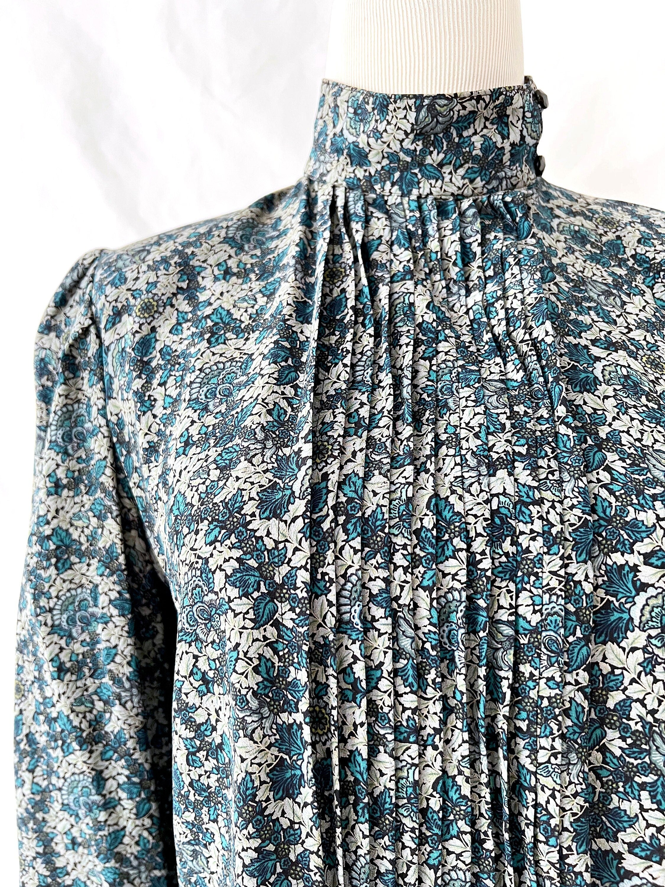 Vintage Ungaro Silk Blouse: 1980s Blue Floral Print, Size 6
