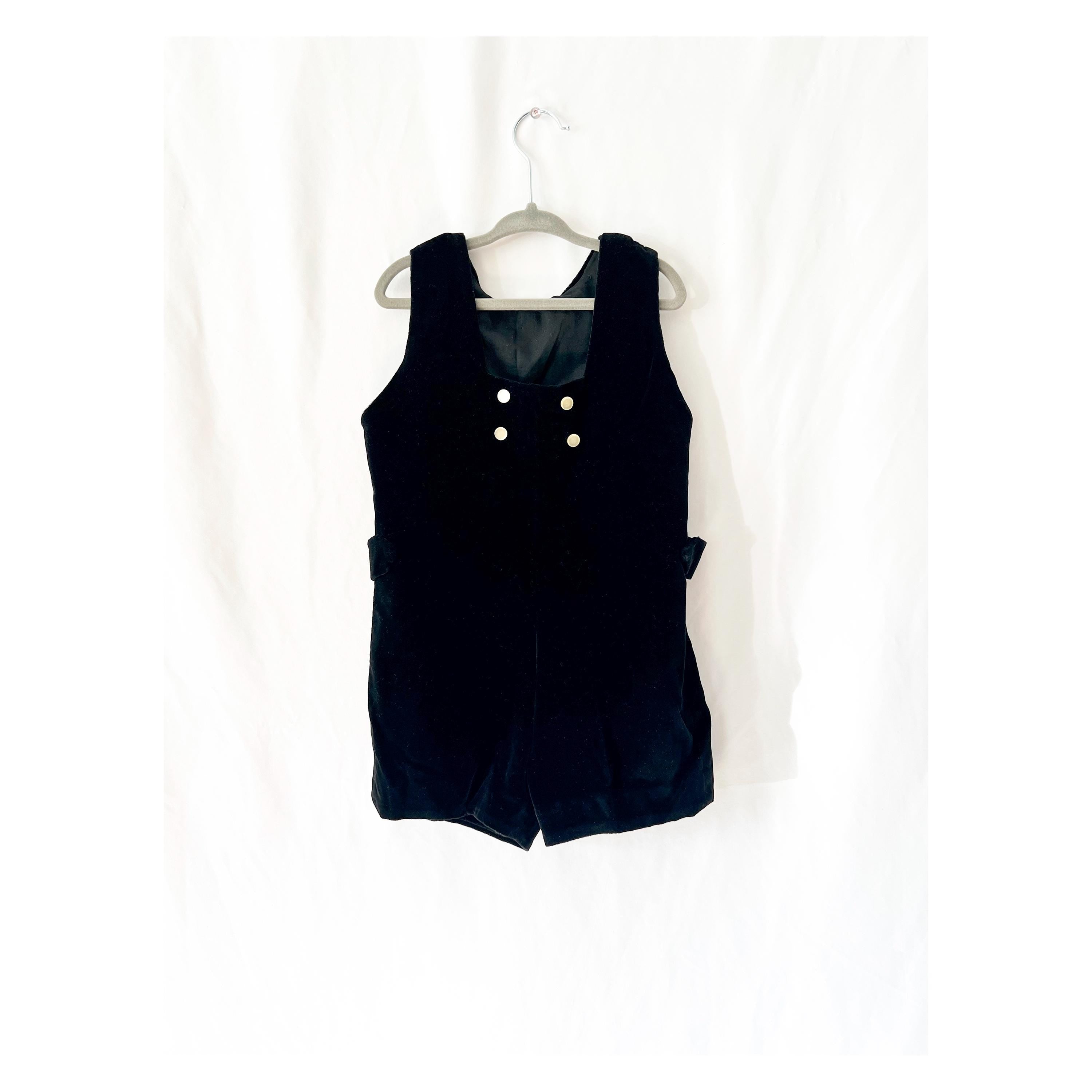 vintage 1960s black velvet shortalls overalls one piece toddler size 4