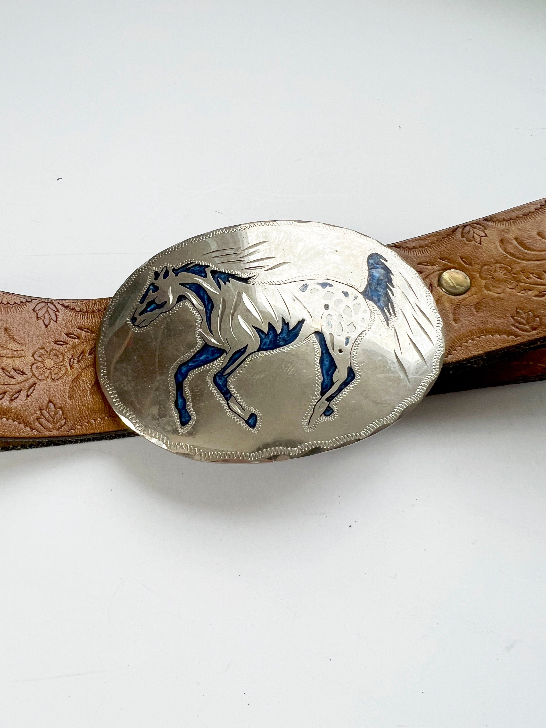 Vintage German Silver Western Belt: Leather Floral Embossed Belt, Size 8-10