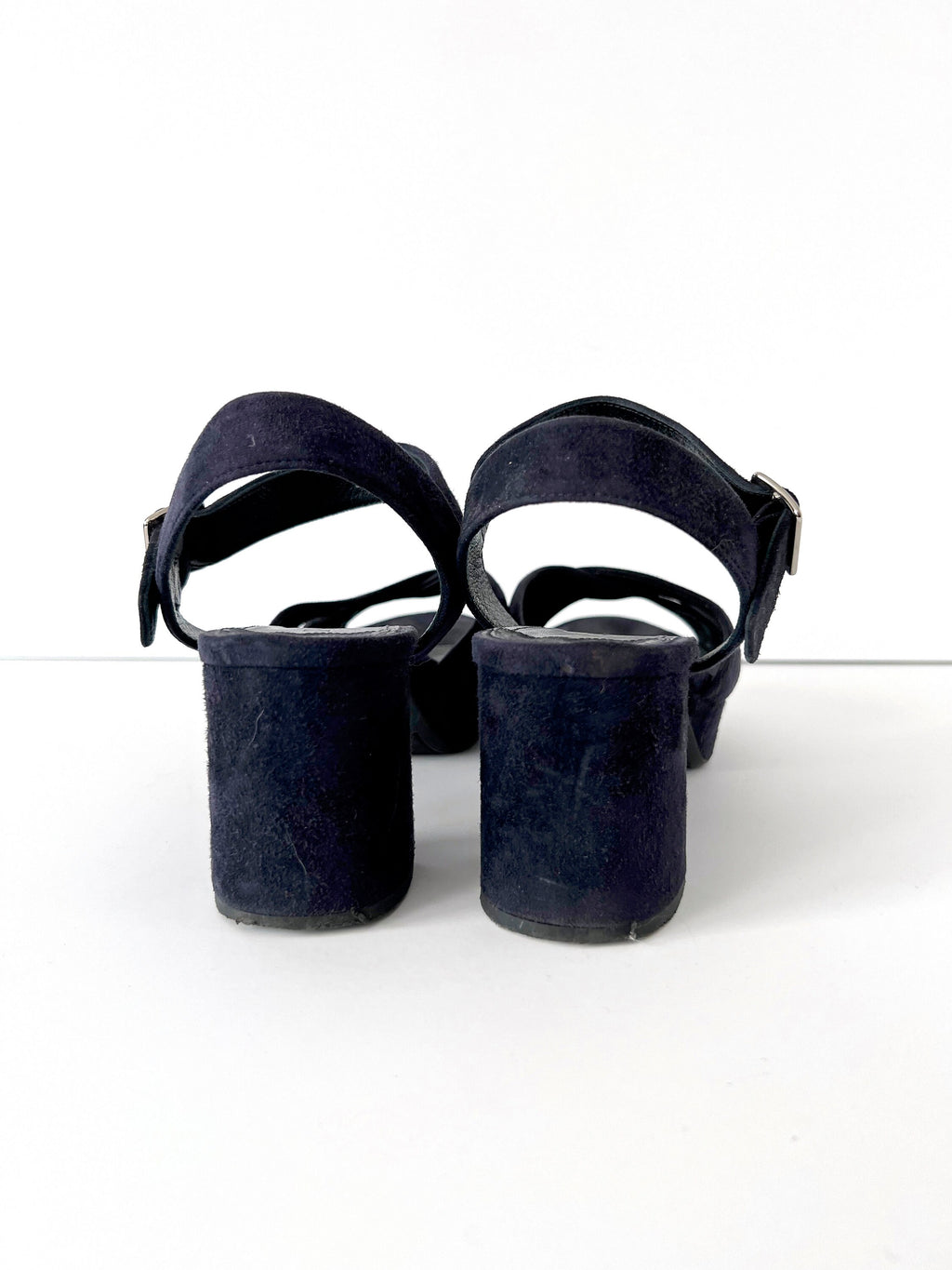 prada blue suede platform sandals 37.5  /  7.5