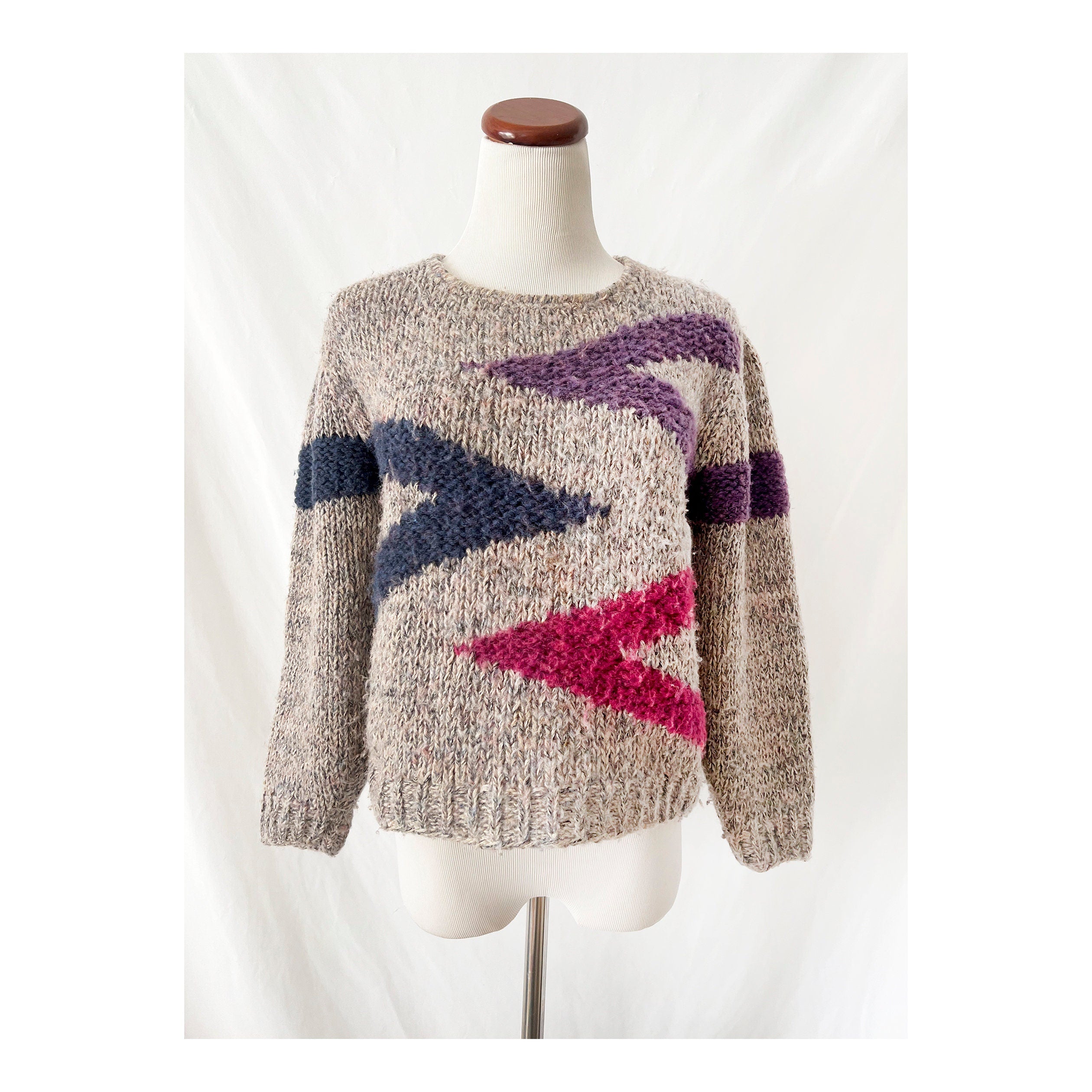 Vintage 80s Zig Zag Knit Sweater: Collage by Hand, Small