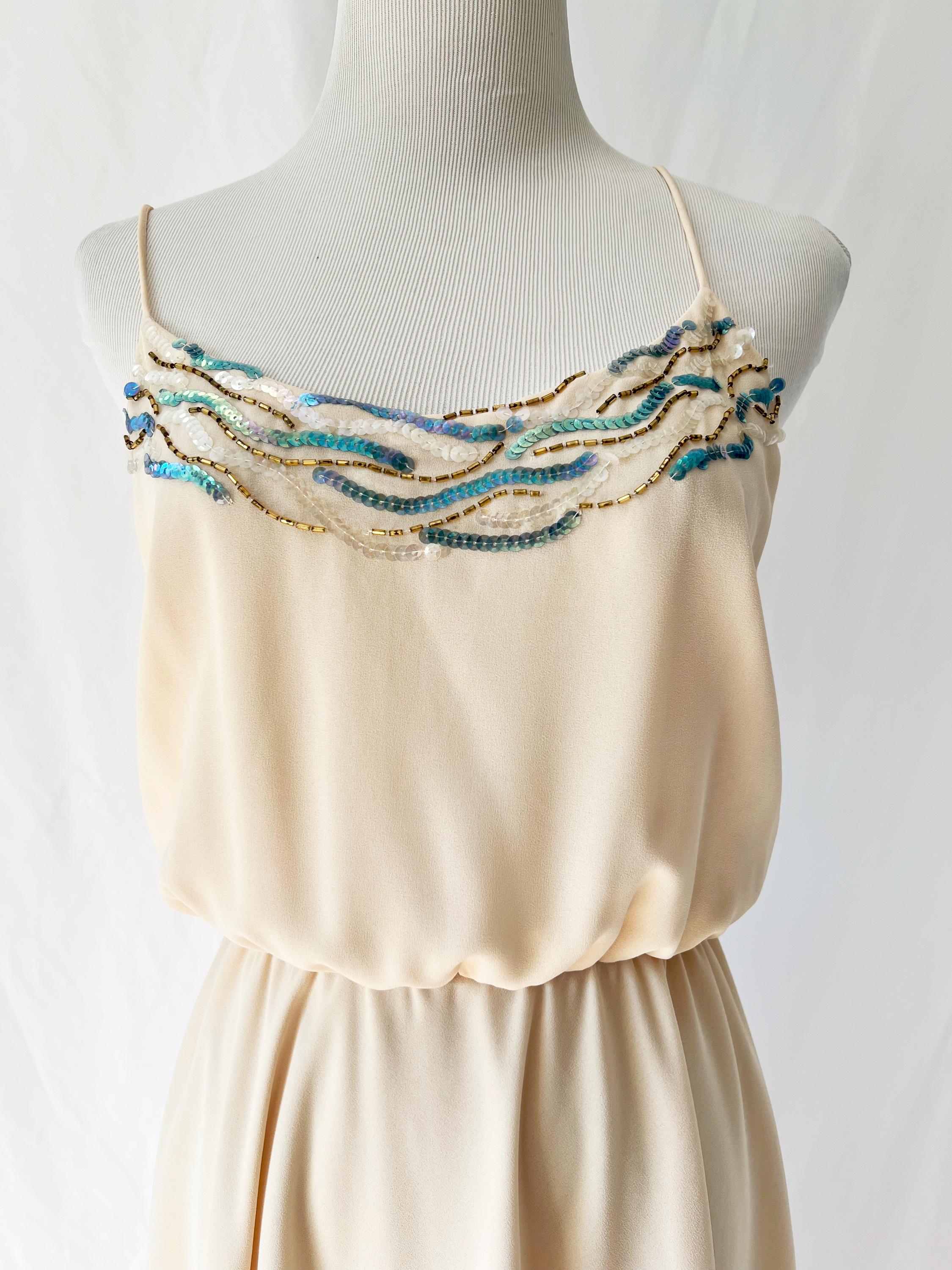 Vntg 1970s AJ Bari  for neiman marcus sequined party dress with shrug medium