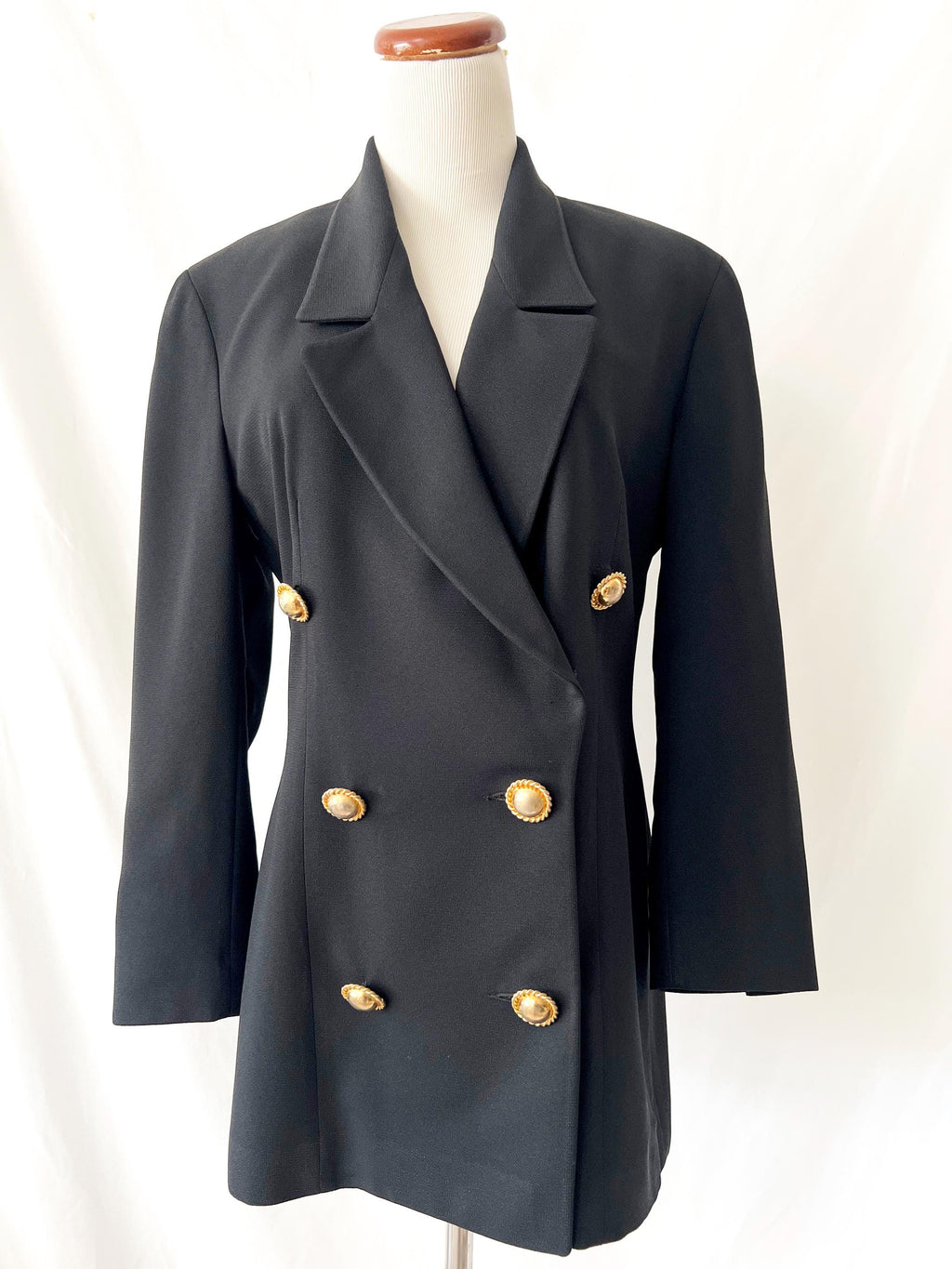 anne klein 1980s black blazer / preppy country club gold buttons / medium