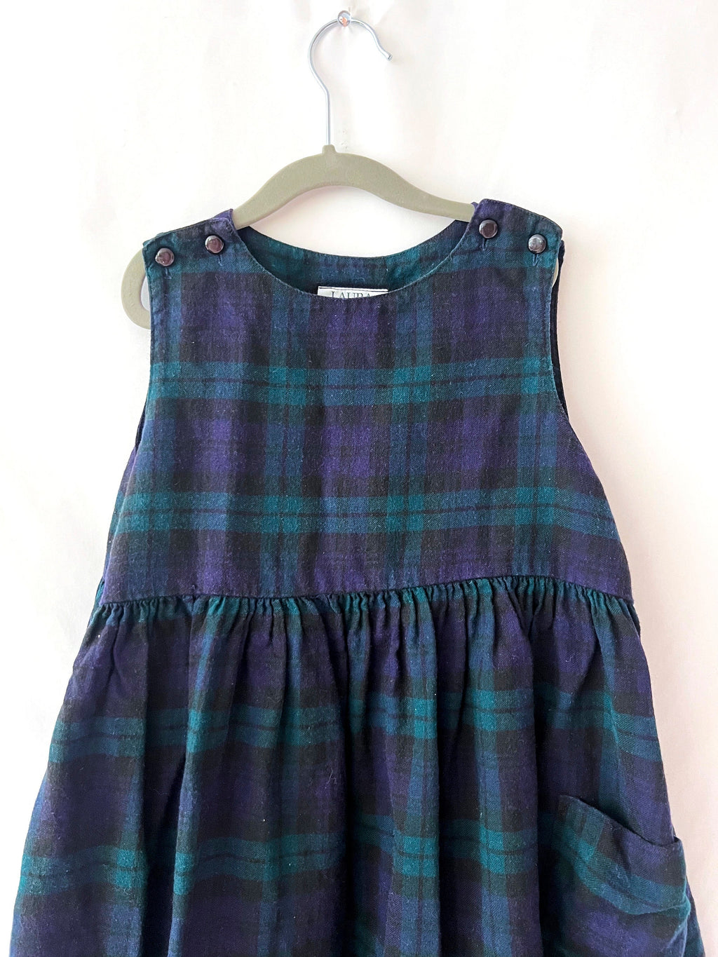 laura ashley dress black watch plaid  flannel dress for girls size 7-8