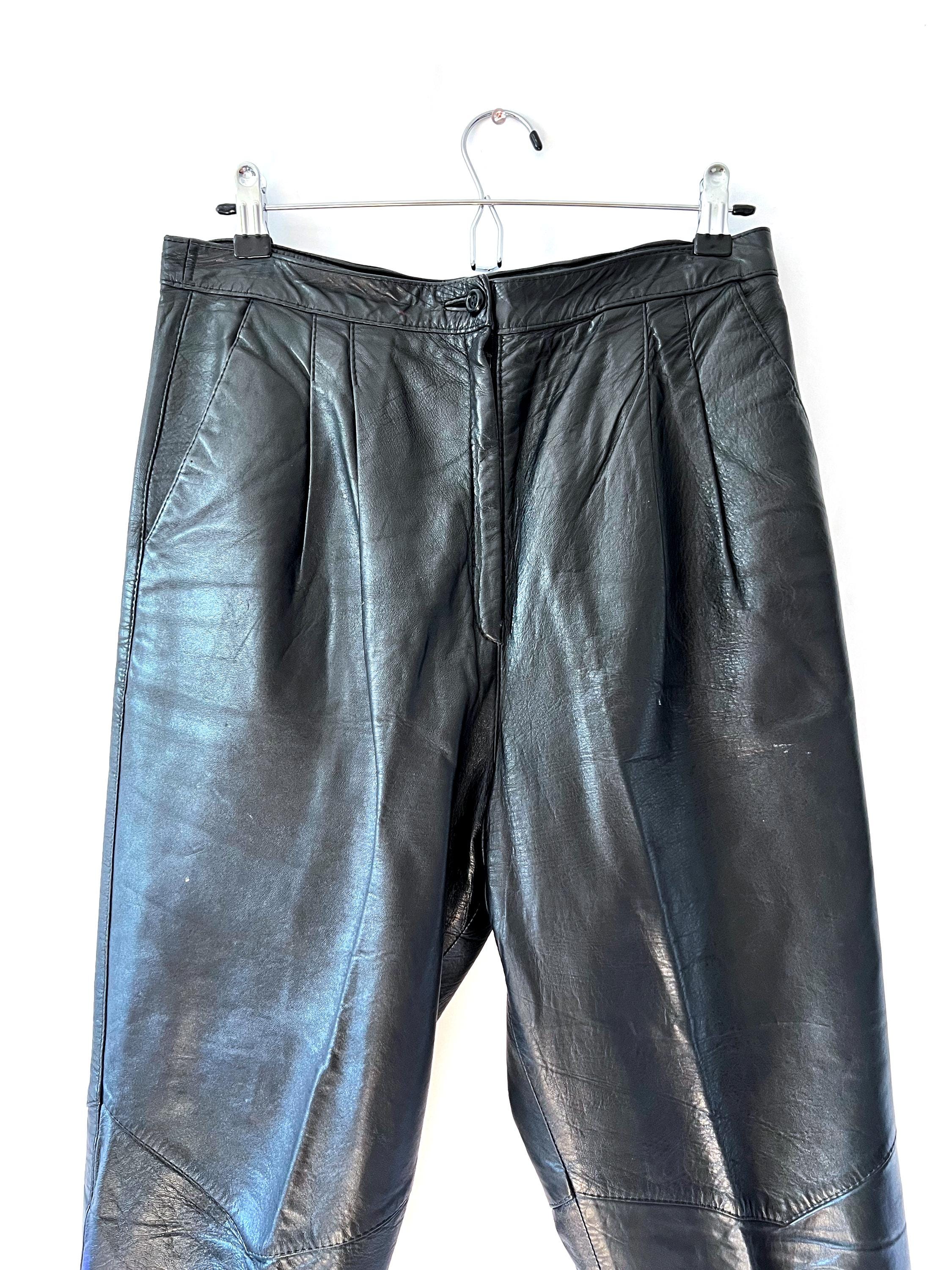 1980s vintage black leather pants medium / large