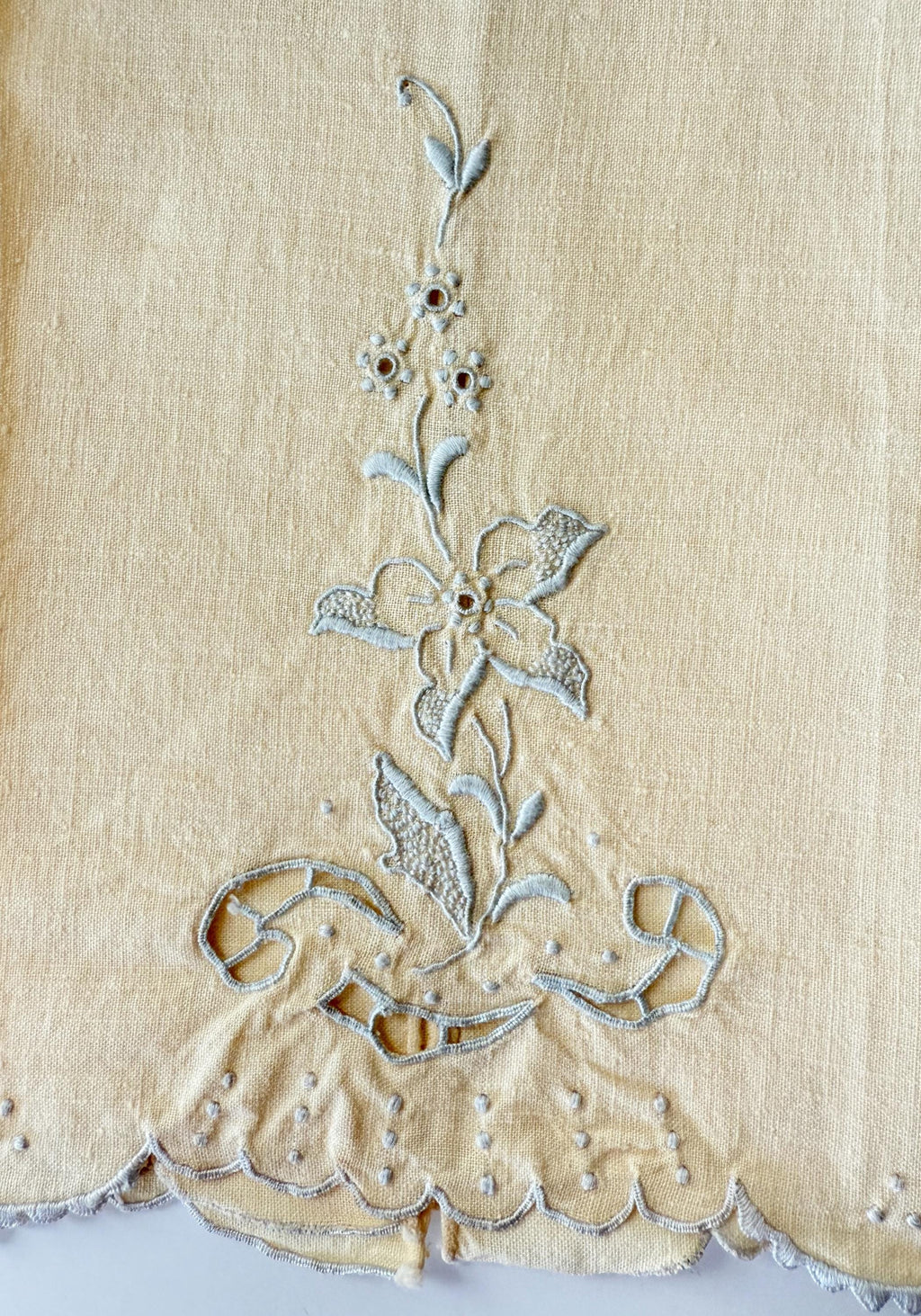 pair of fingertip towels floral embroidered pale yellow and peachy orange