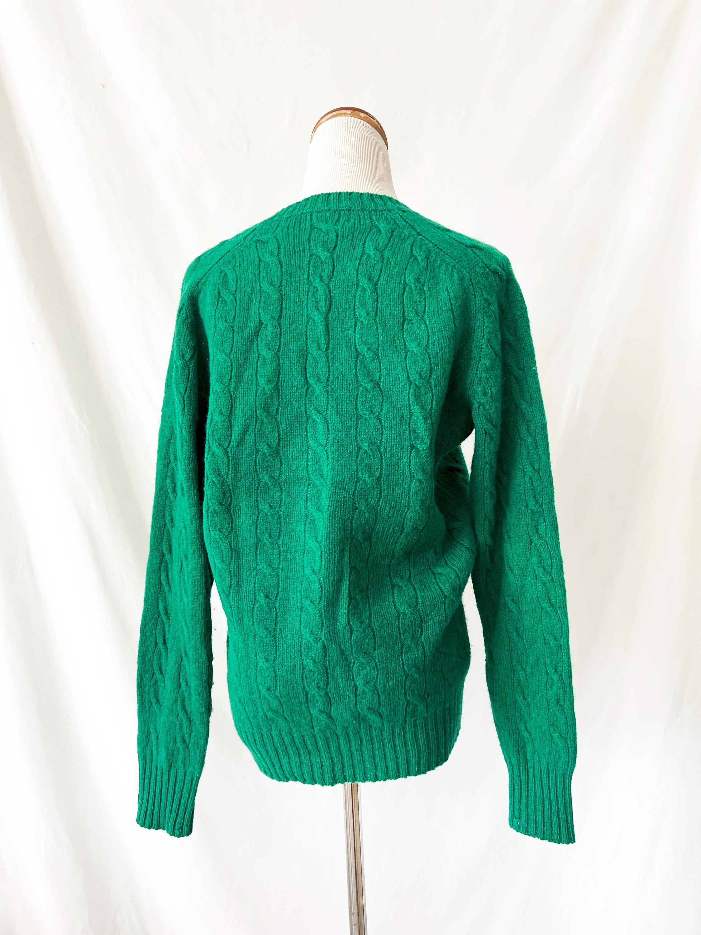 vintage cable knit sweater / emerald green shetland wool sweater / braemer international / medium