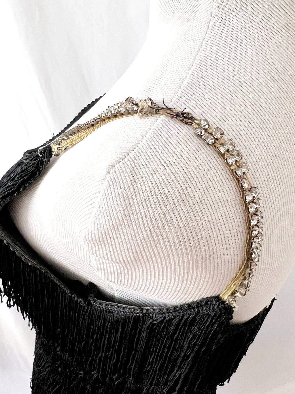 Vintage Black Fringe Dress with Rhinestone Straps - XS/S - Needs Repair