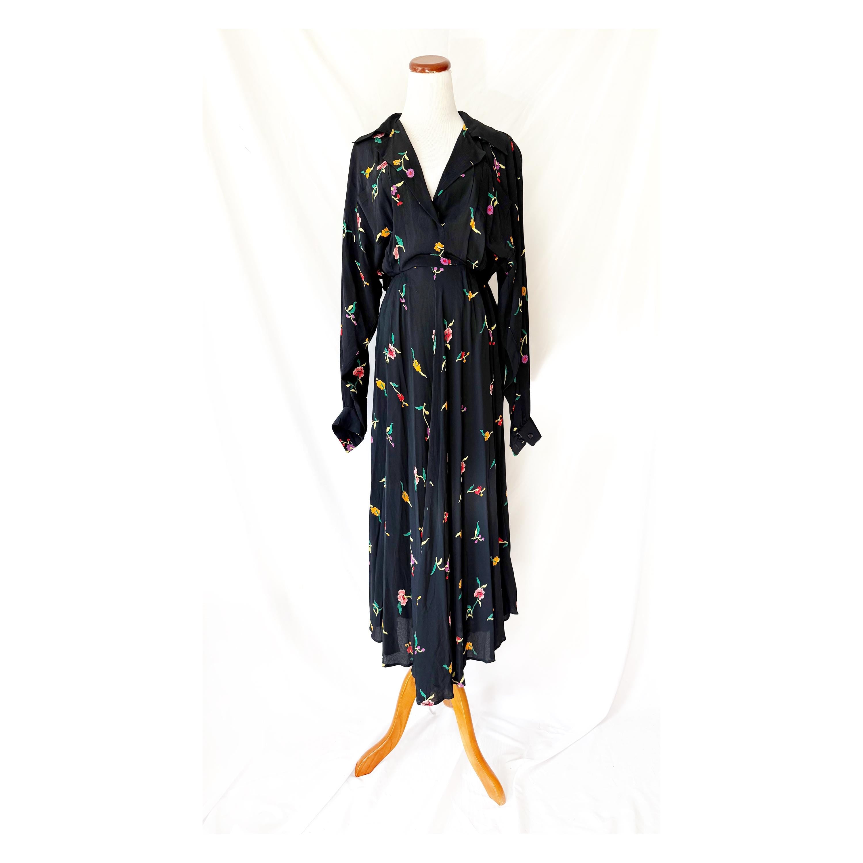 1980s Norma Kamali Floral Dress Size 4