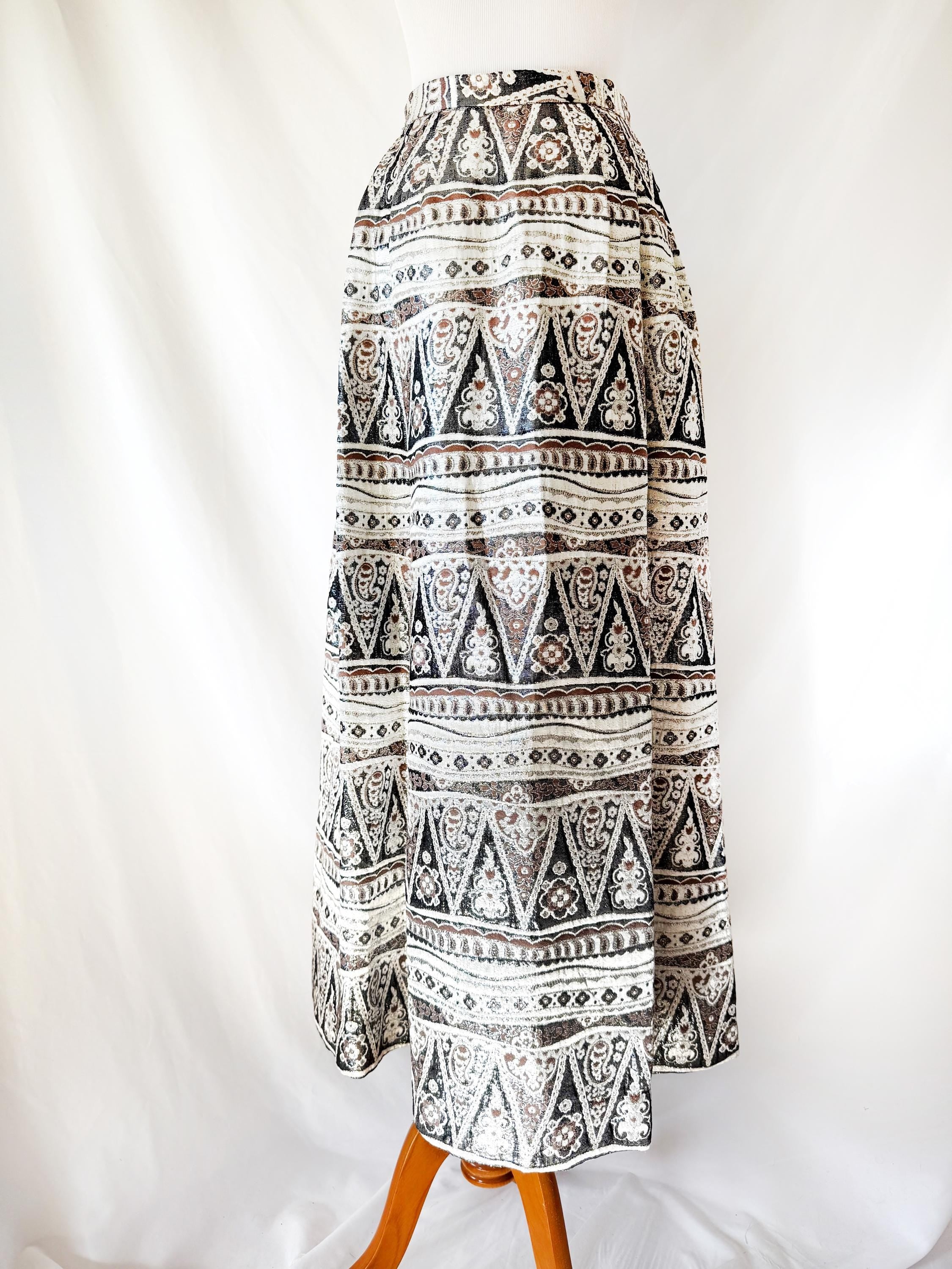 Vintage Eddy George California Maxi Skirt Black W/ Silver Metallic X-Small