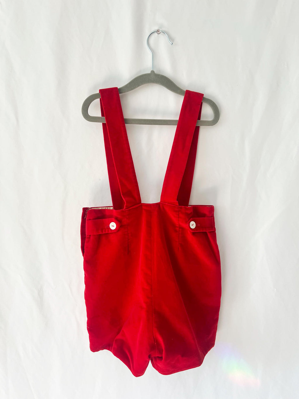 toddler size 4  1960s red velvet suspender shorts