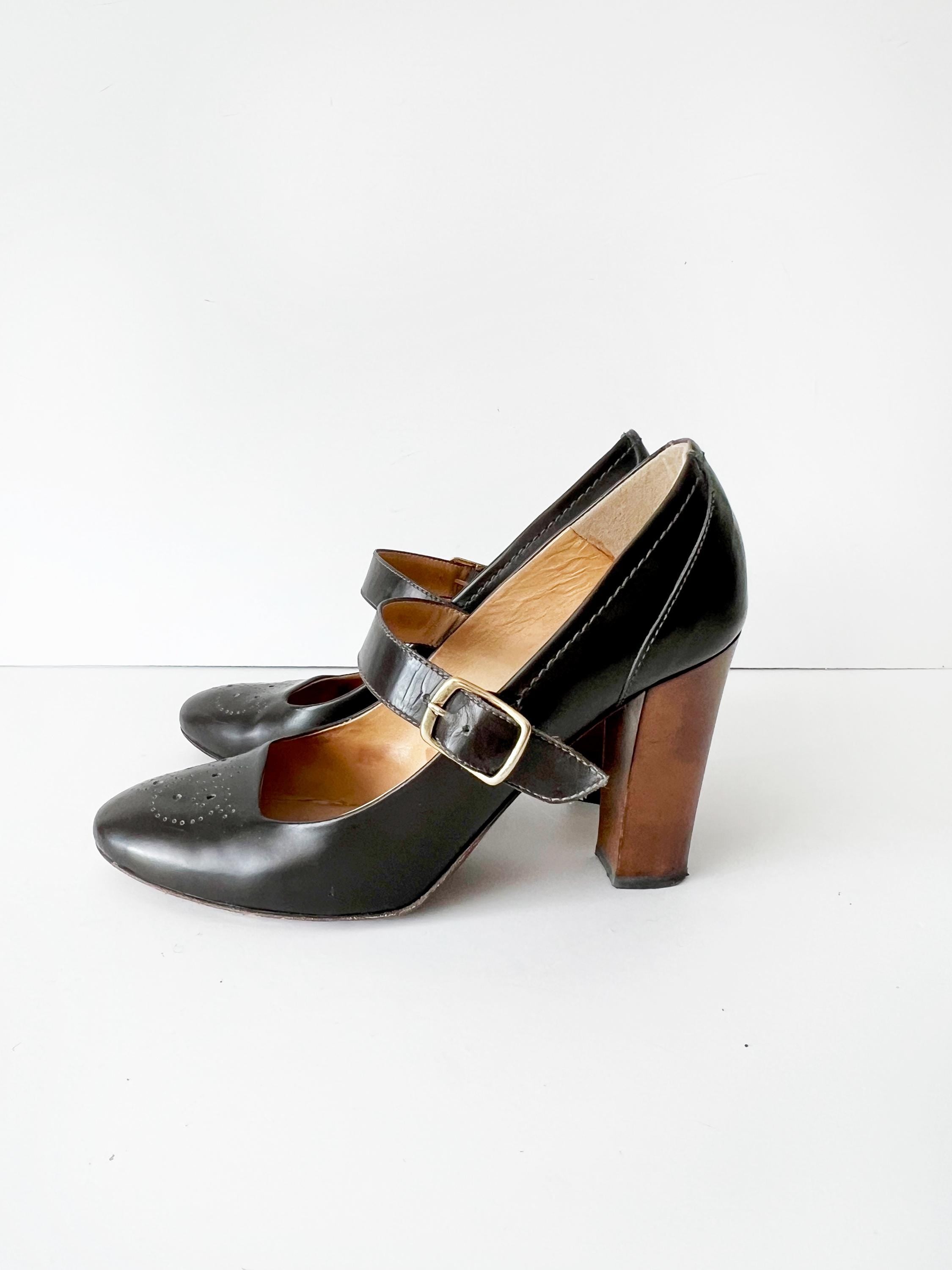 Bettye Muller Women's Round Toe Mary Jane Block Heels Shoe Black Size 6.5